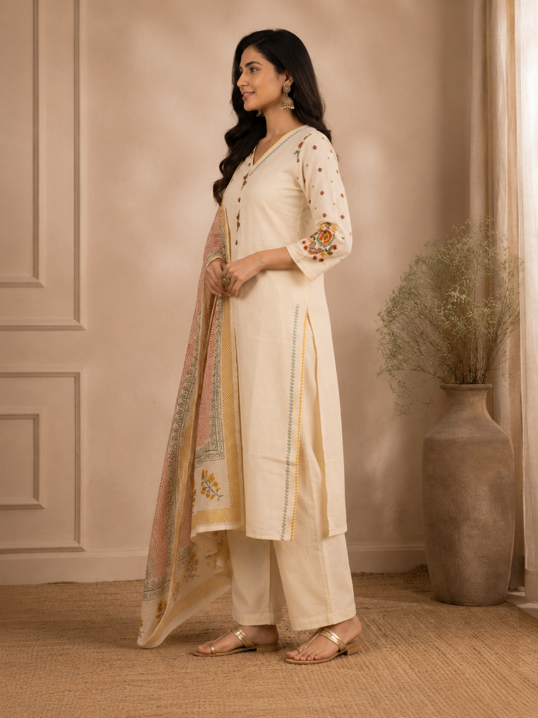 Off-White Meadows Daily Wear Straight Suit Set