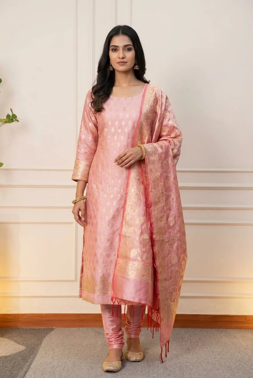 Elegant Blush Pink Ethnic Suit Set