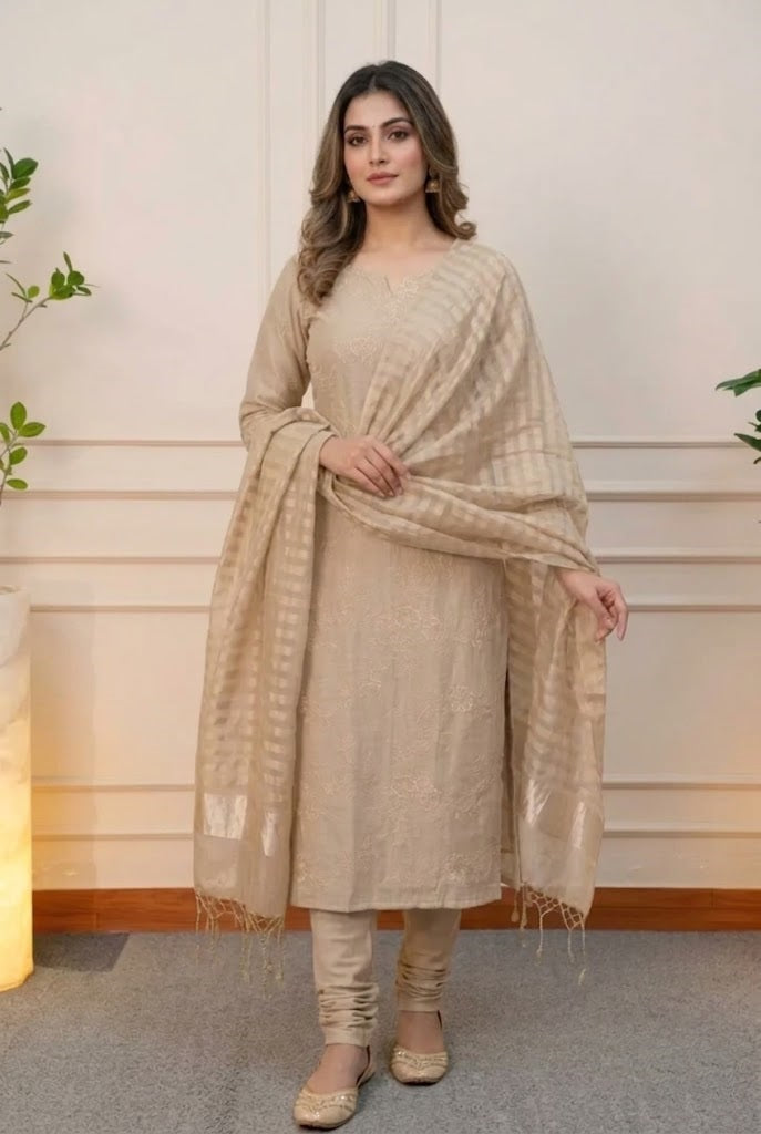 Elegant Beige Traditional Suit Set