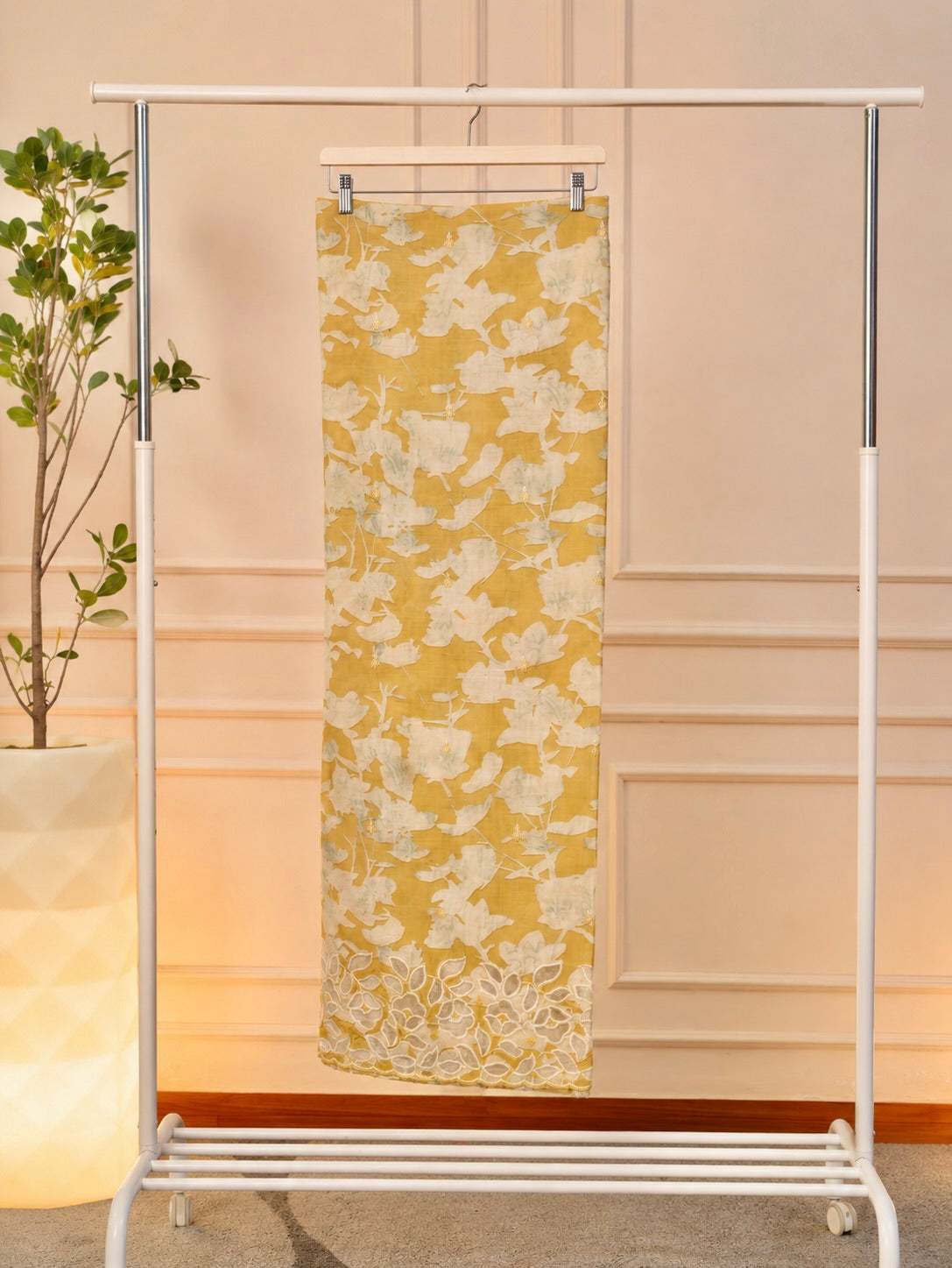 Radiant Mustard Yellow Floral Chanderi Unstitched Suit Set
