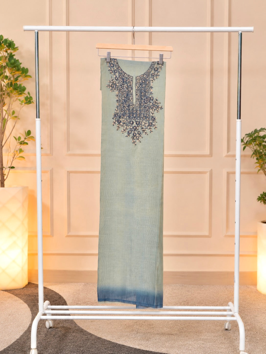 Serene Pastel Green & Blue Organza Unstitched Suit Set