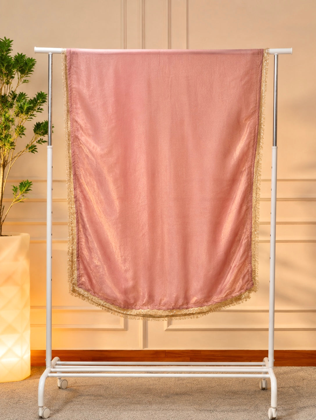 Elegant Mauve-Pink Tissue Chanderi Unstitched Suit Set