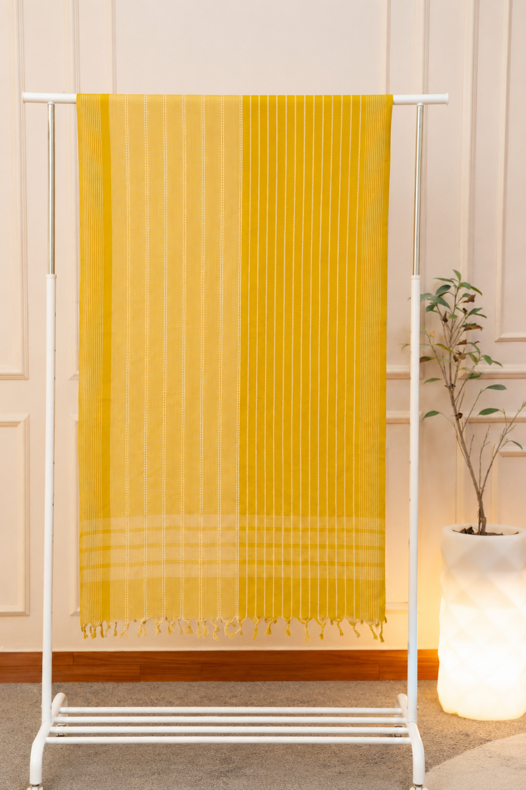 Cherful Mustard Yellow Handloom Cotton Unstitched Suit Set