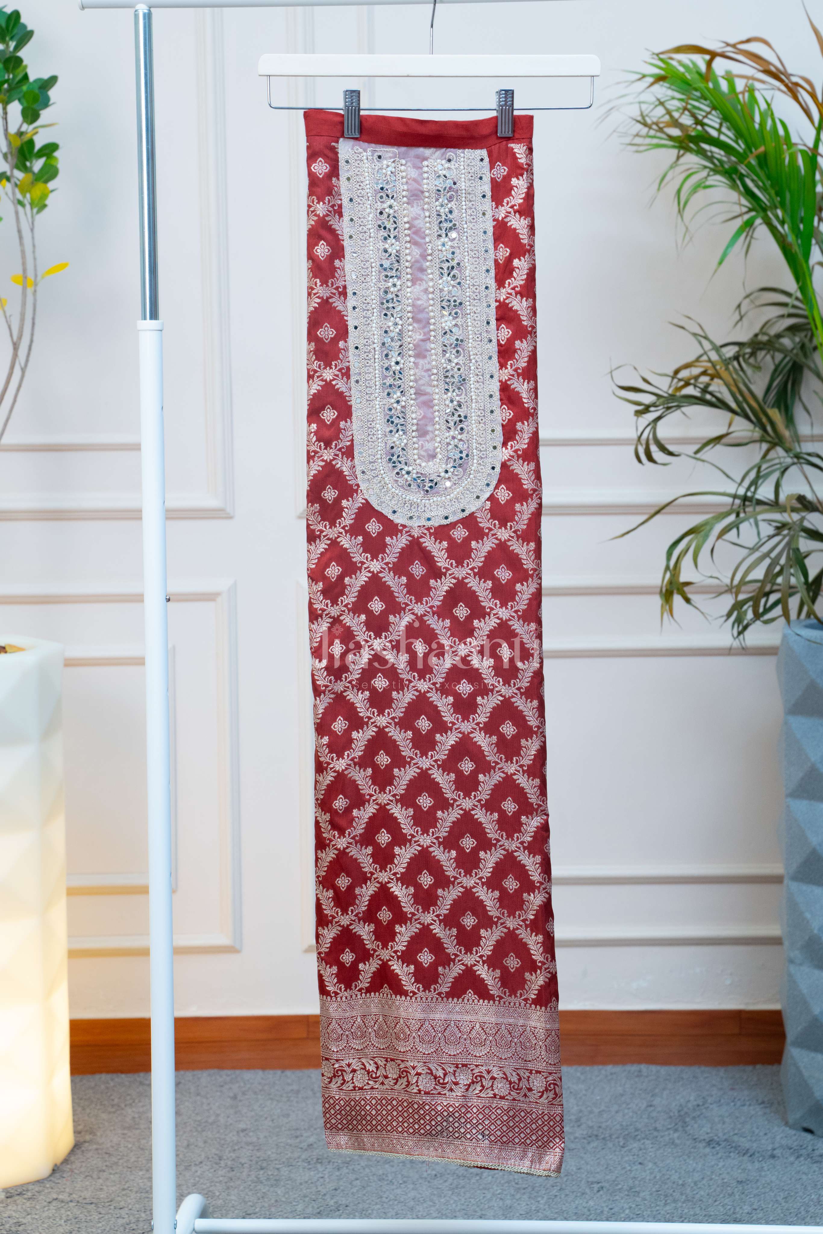 Royal Maroon Banarasi-Inspired Unstitched Set