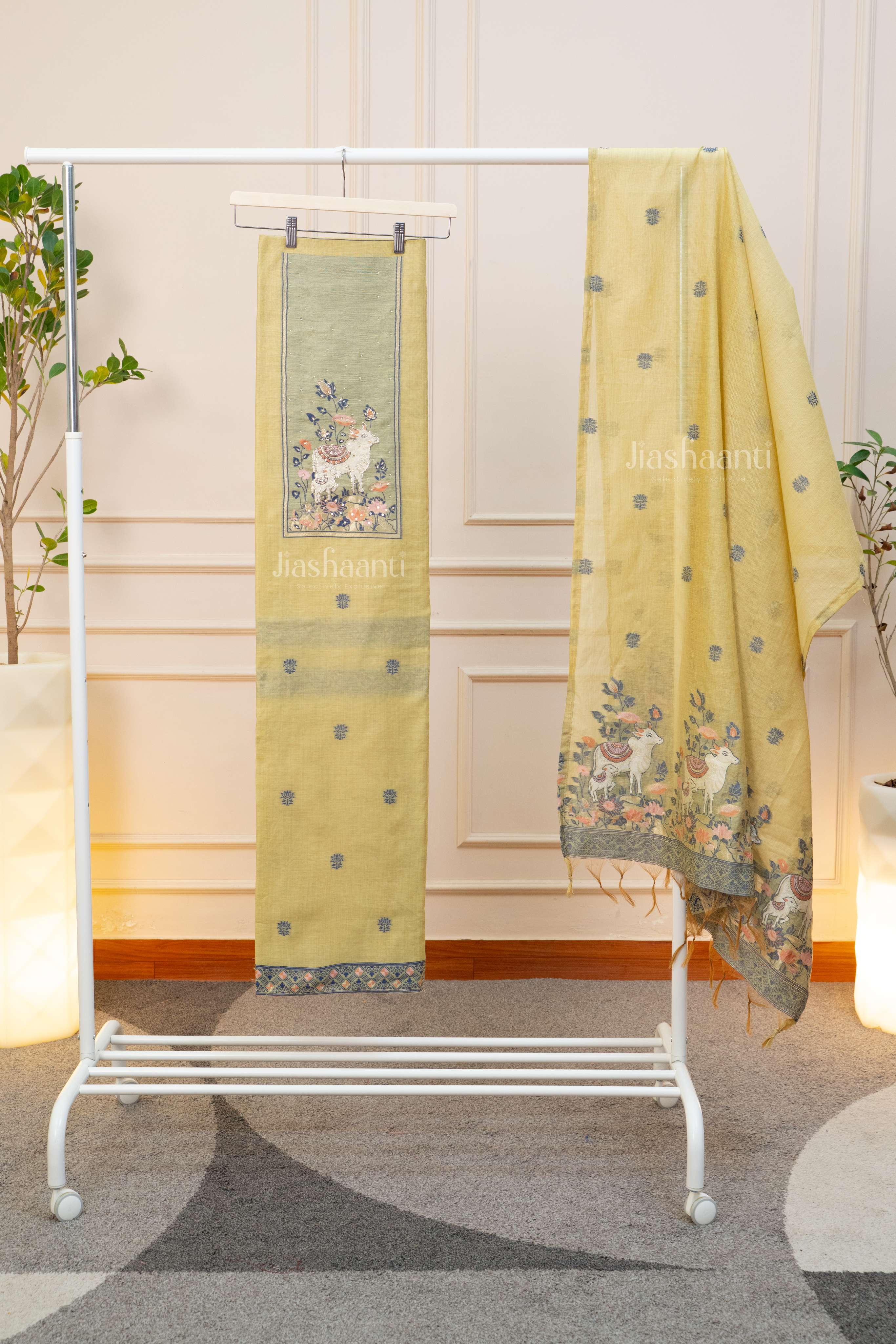 Mustard Yellow Printed Unstitched Suit Set