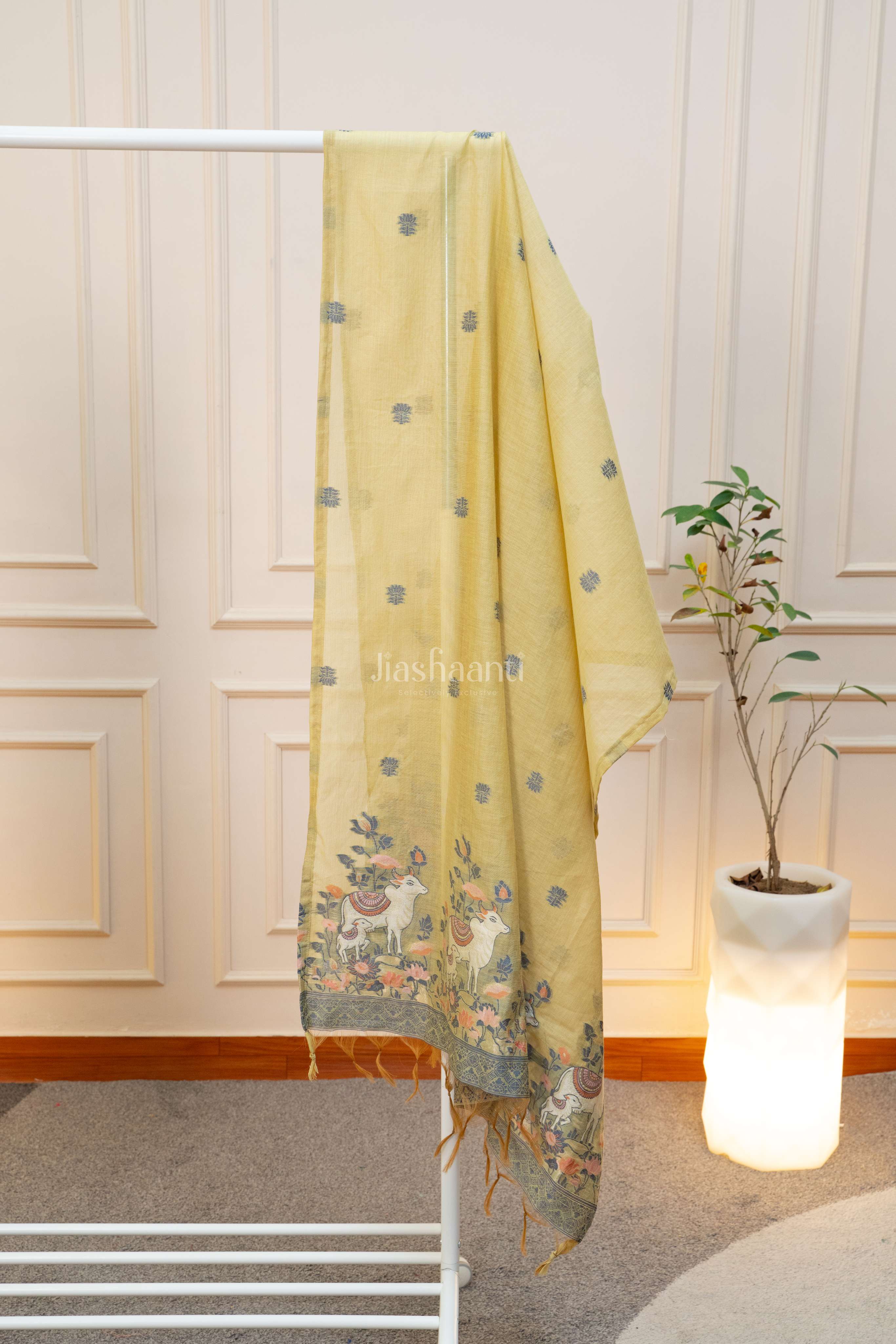 Mustard Yellow Printed Unstitched Suit Set