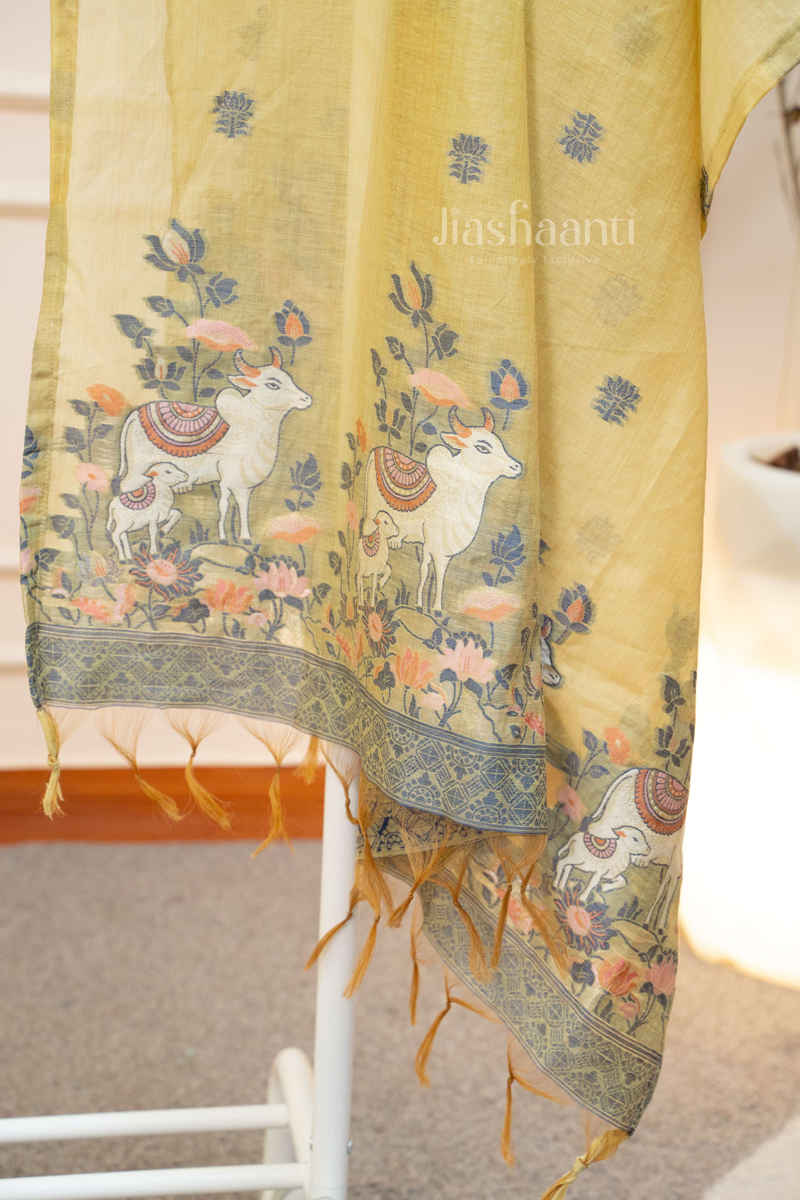 Mustard Yellow Printed Unstitched Suit Set
