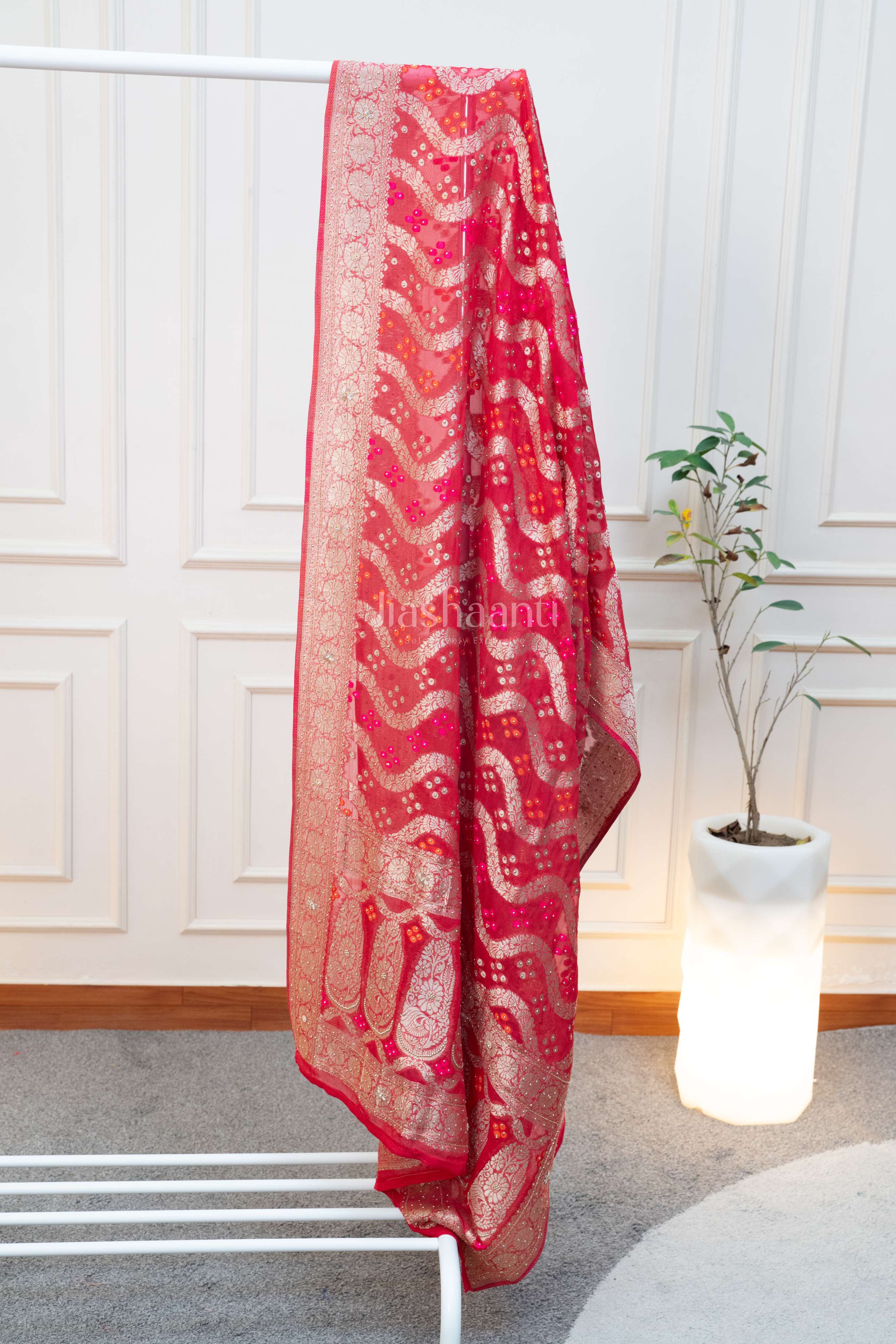 Classic Red & Gold Banarasi Unstitched Suit Set