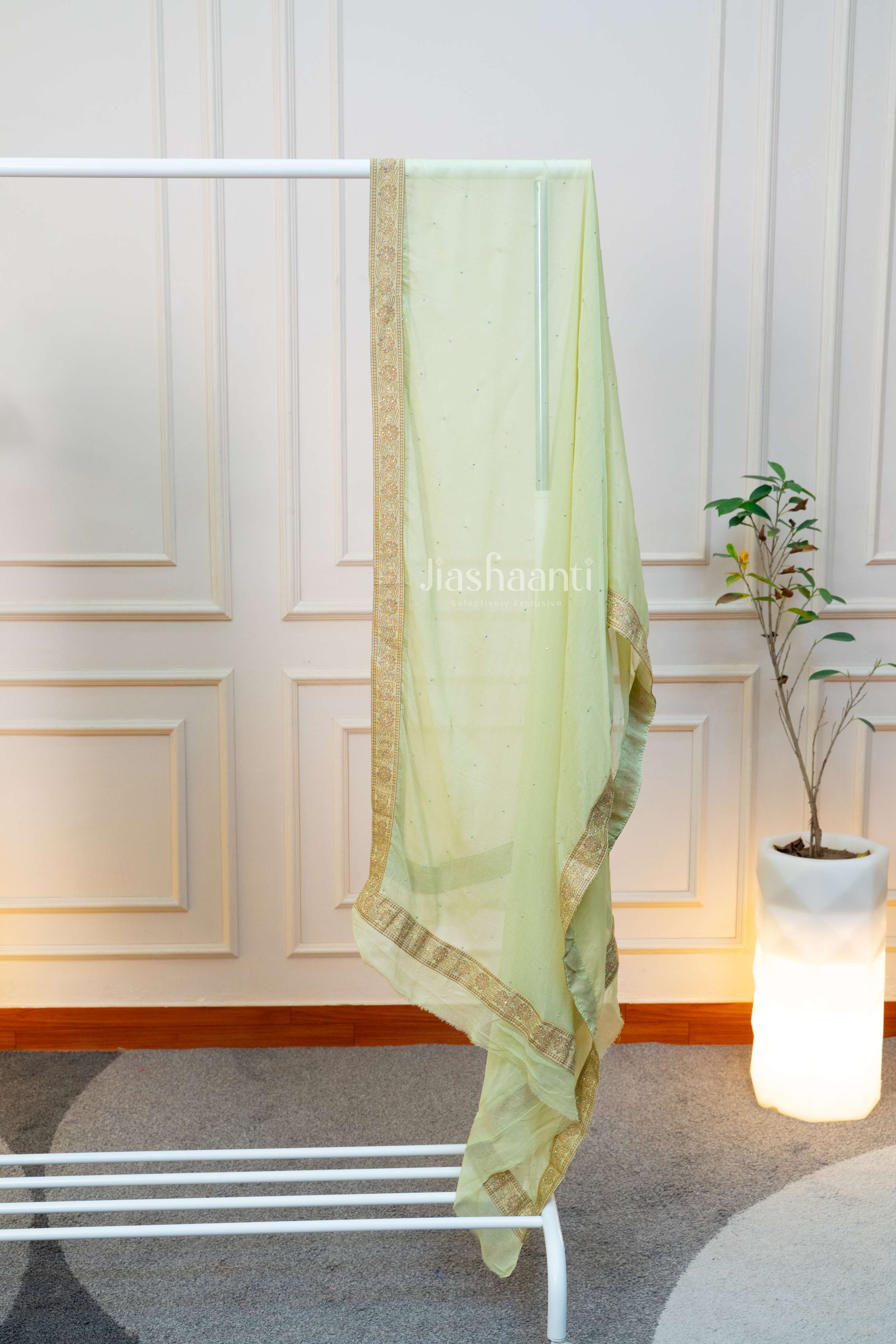 Elegant Pastel Green Embroidered Unstitched Suit Set