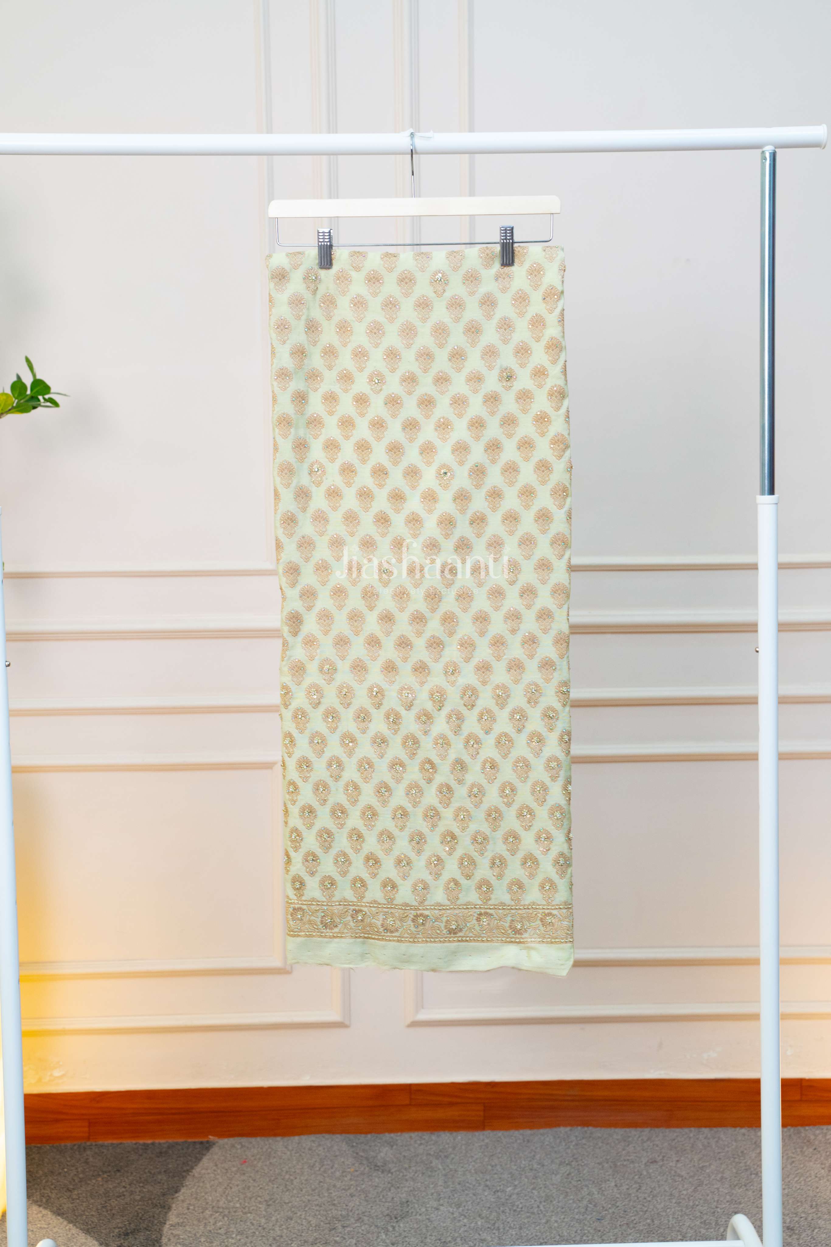 Elegant Pastel Green Embroidered Unstitched Suit Set