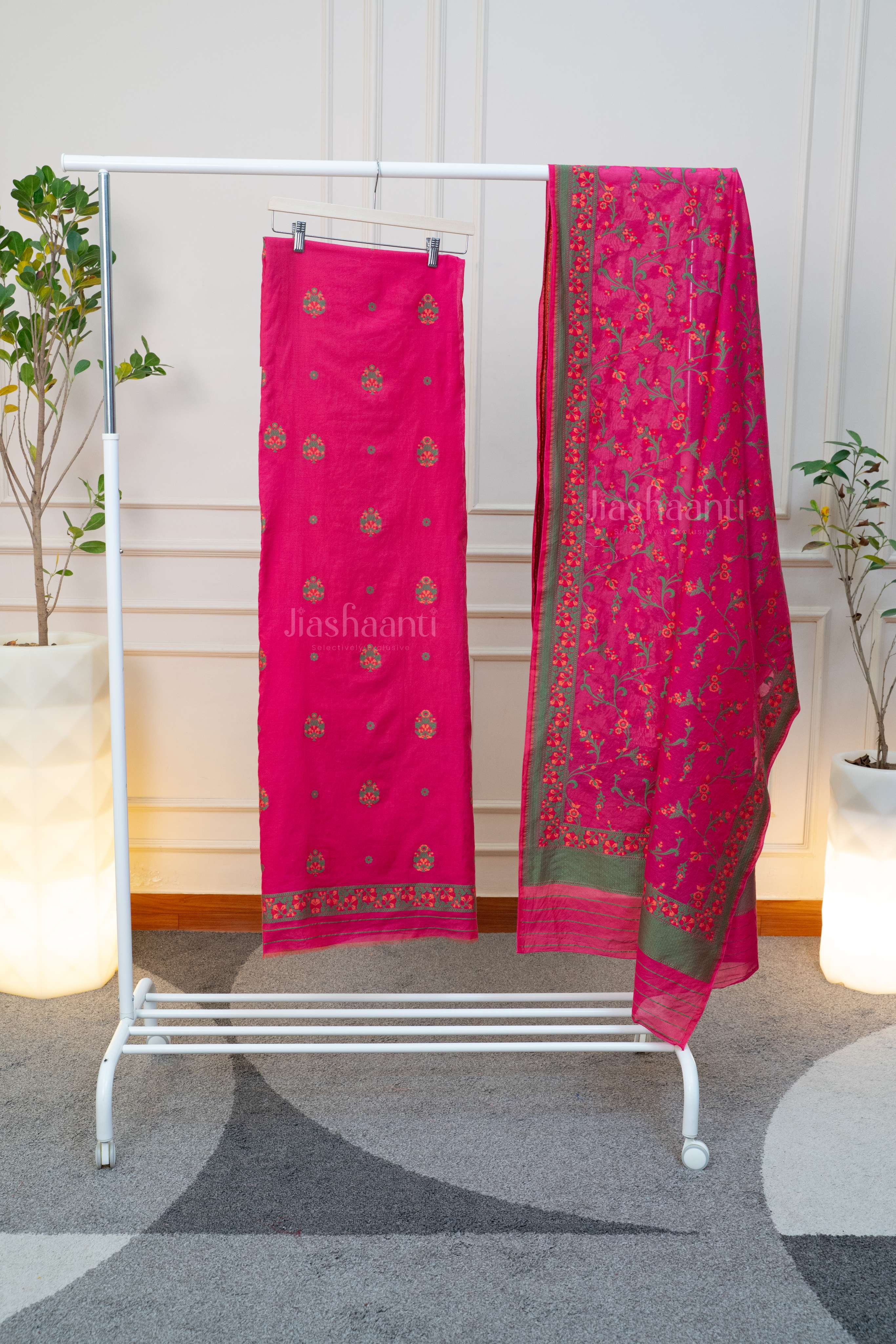 Vibrant Fuchsia Bloom Unstitched Suit Set