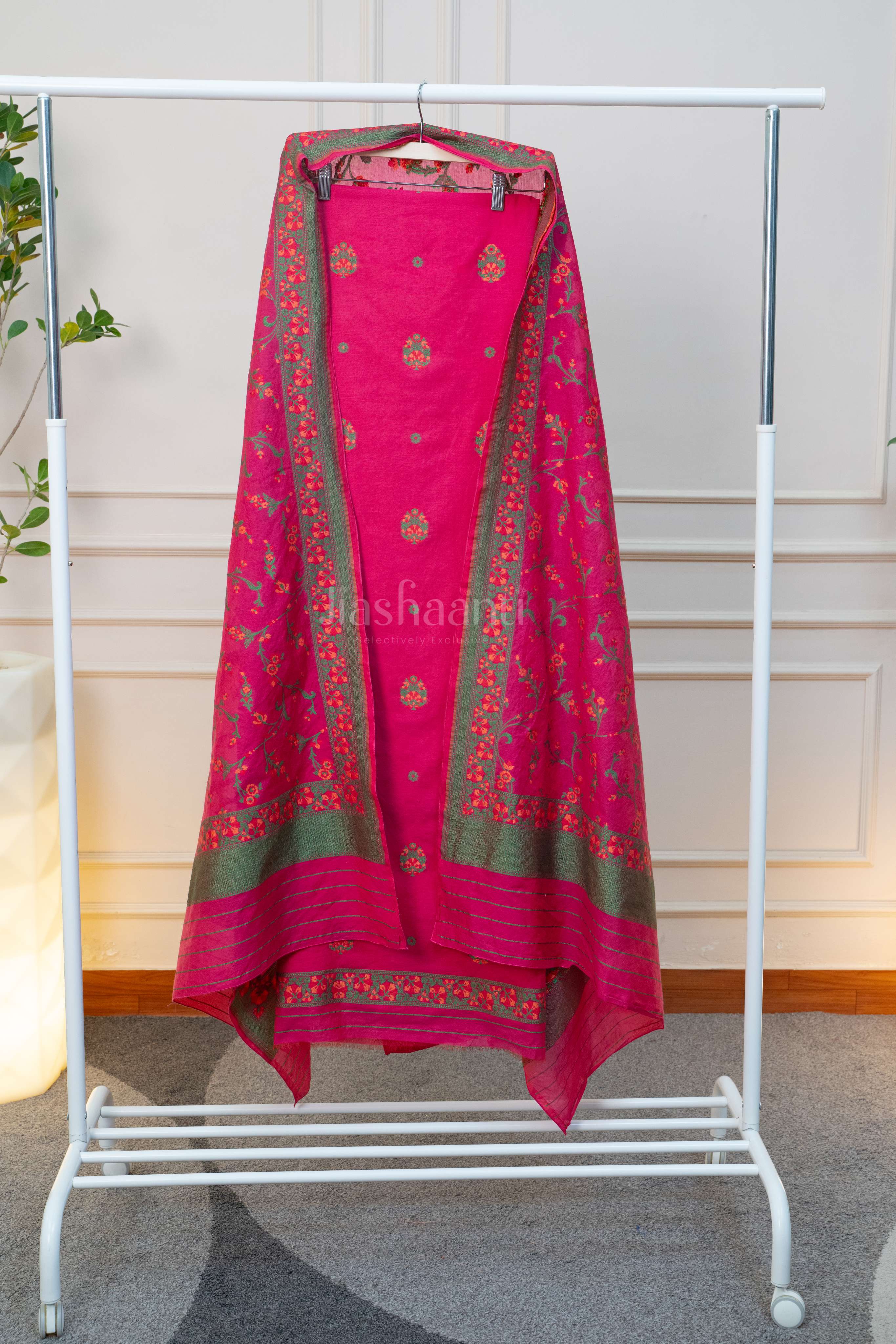 Vibrant Fuchsia Bloom Unstitched Suit Set