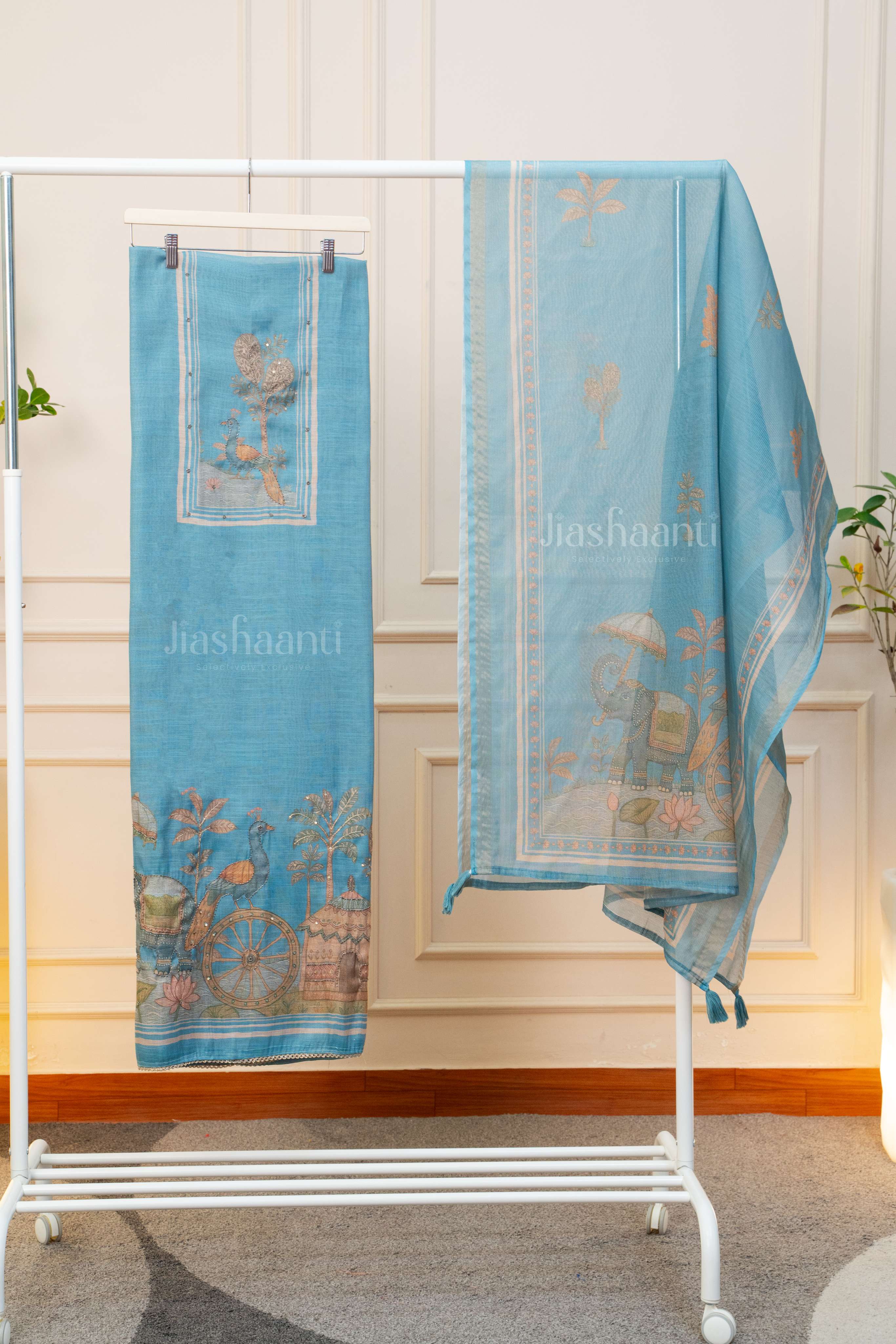 Elegant Sky Blue Embroidered Suit Set