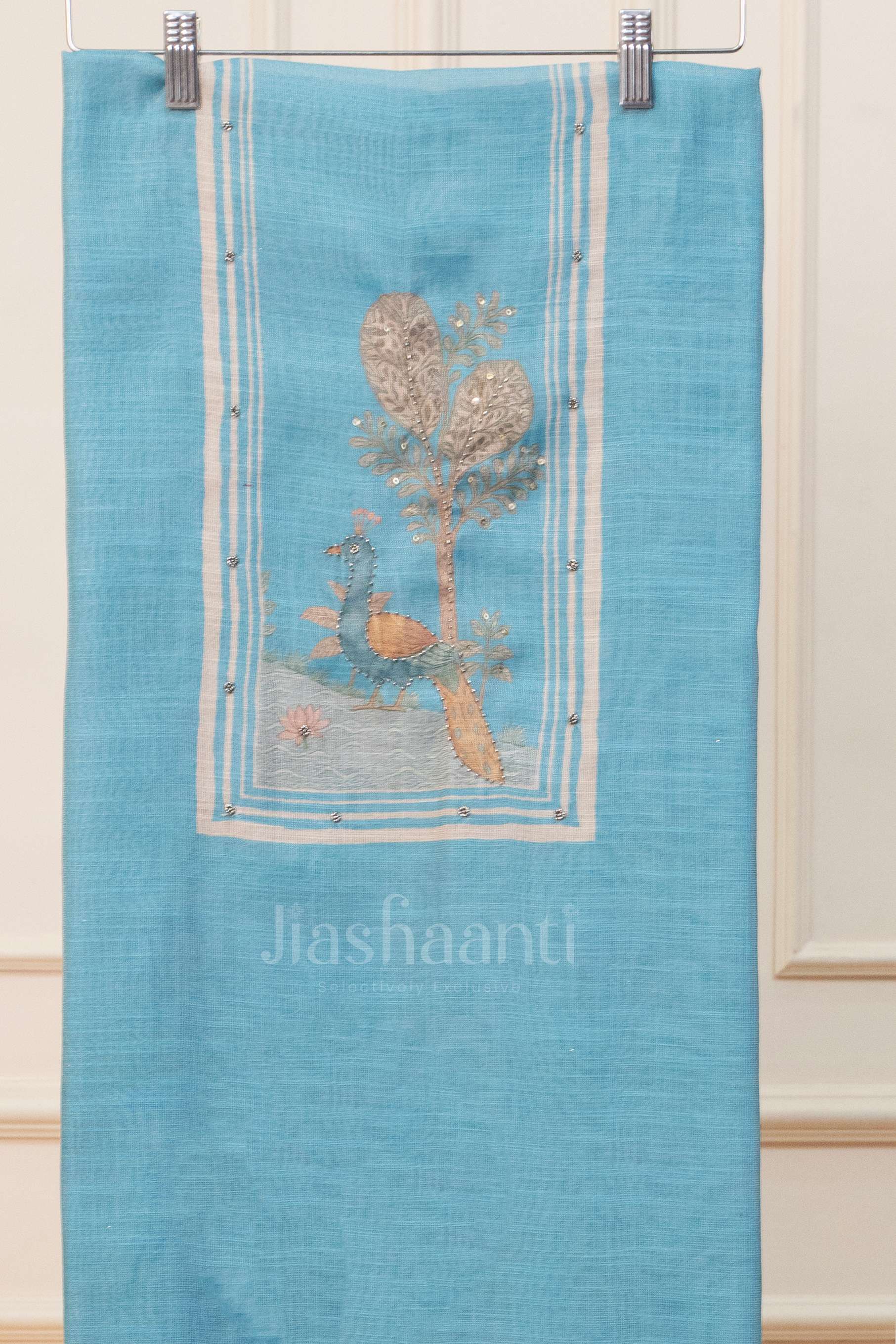 Elegant Sky Blue Embroidered Suit Set
