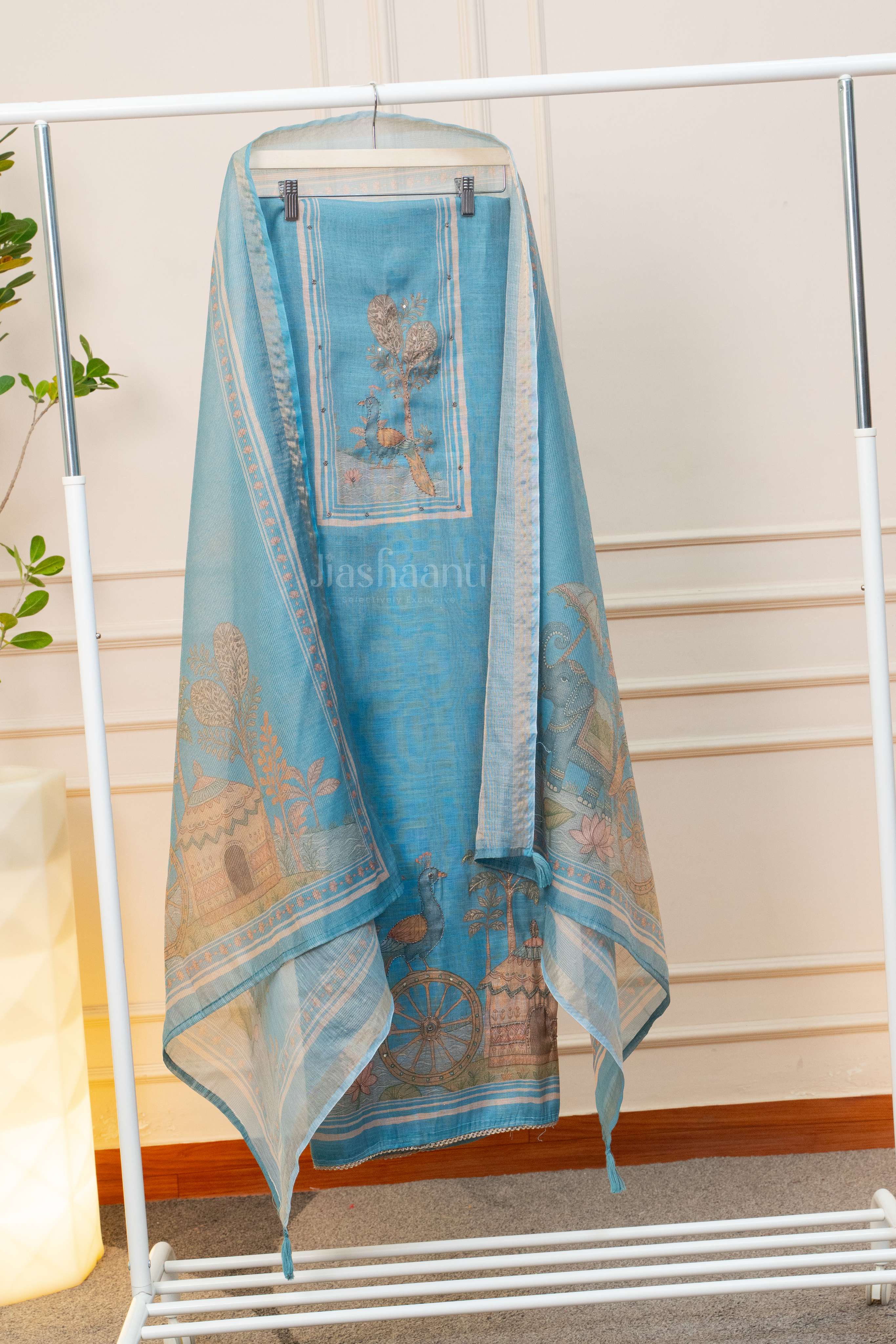 Elegant Sky Blue Embroidered Suit Set