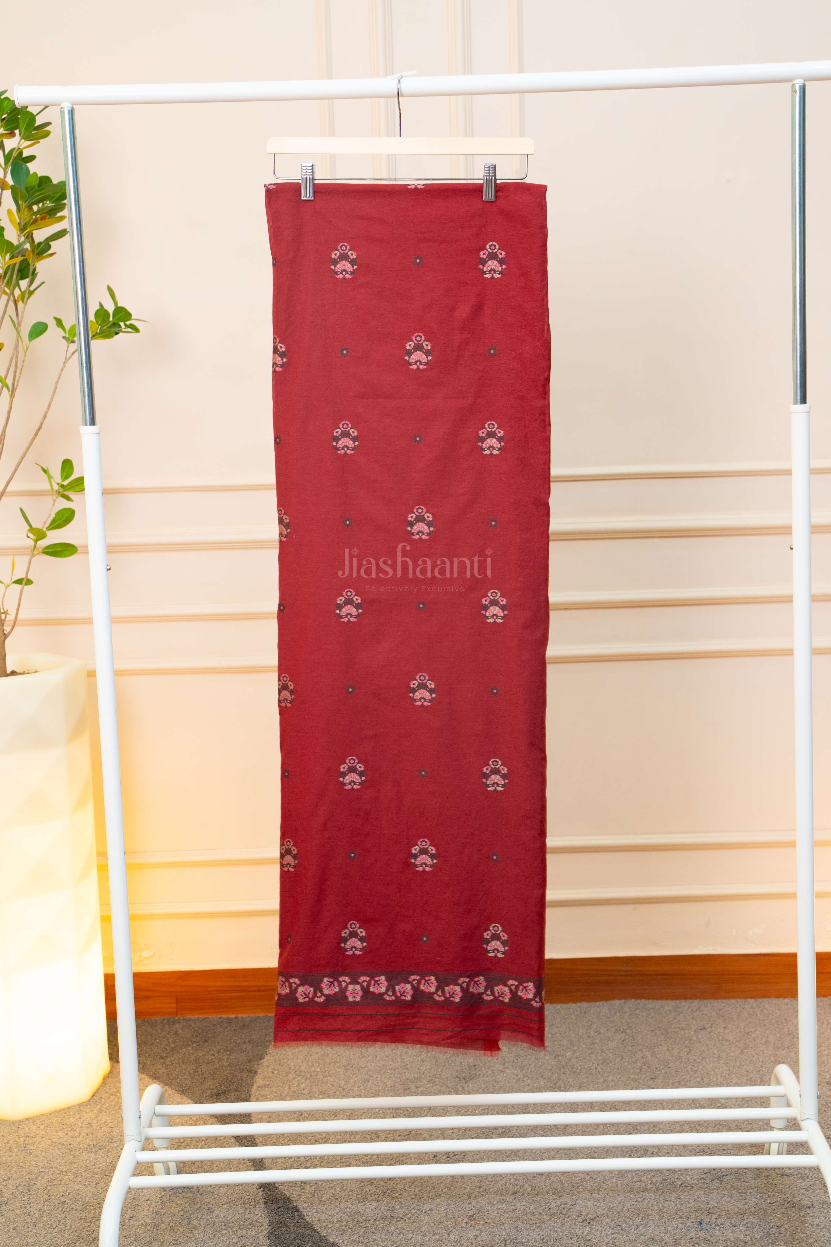 Deep Wine Floral Elegance Unstitched Suit Set