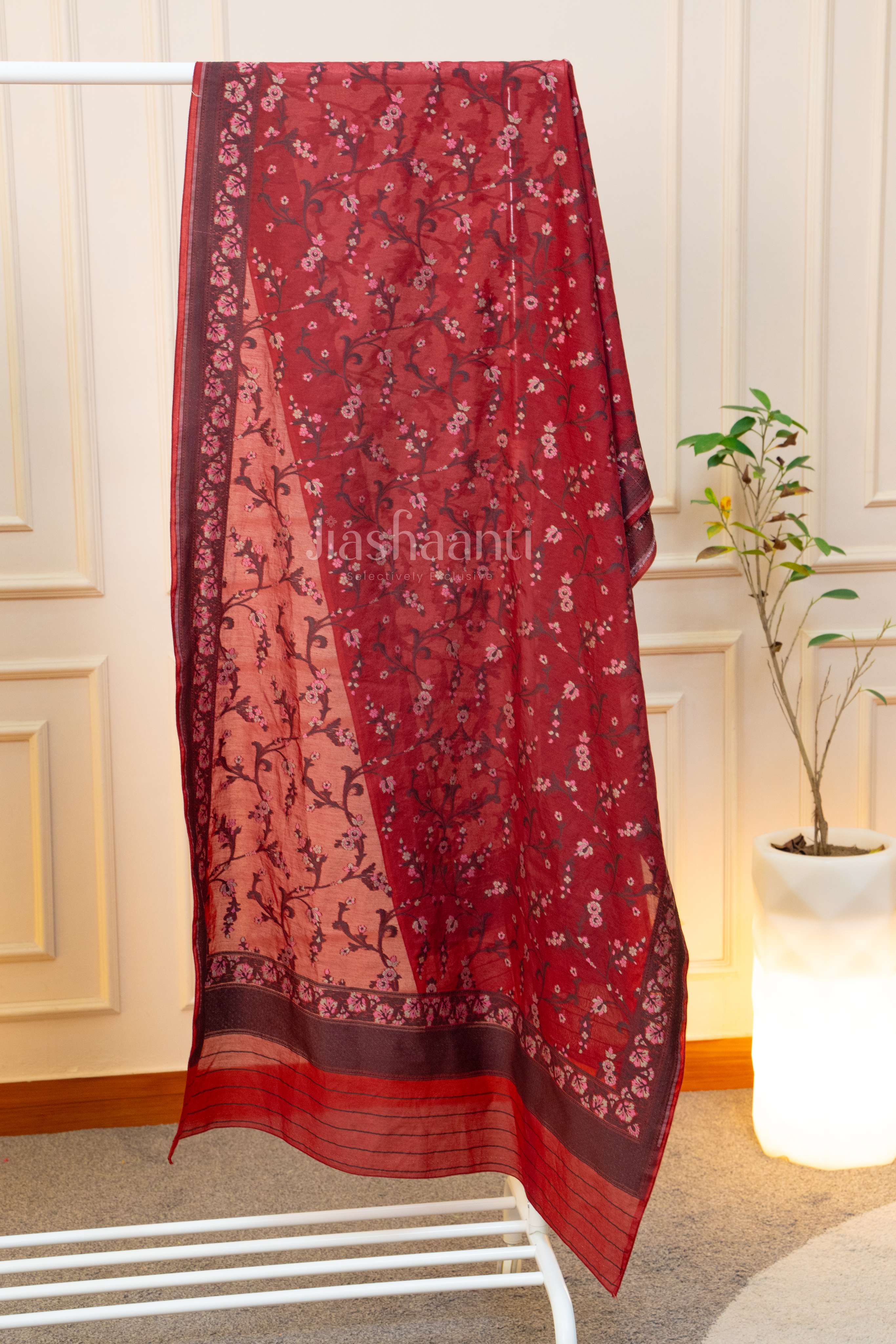 Deep Wine Floral Elegance Unstitched Suit Set