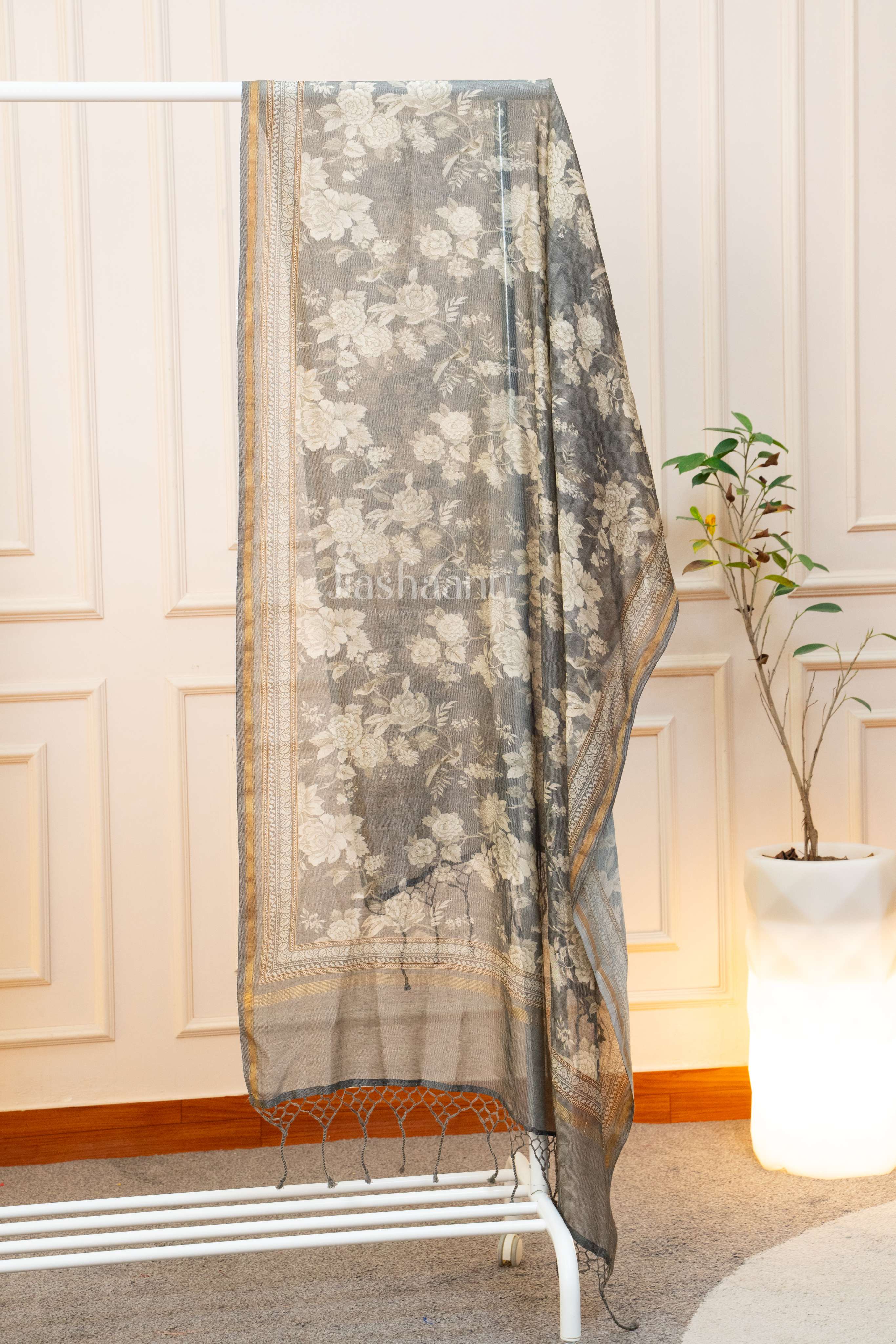 Elegant Gray Embroidered Suit Set