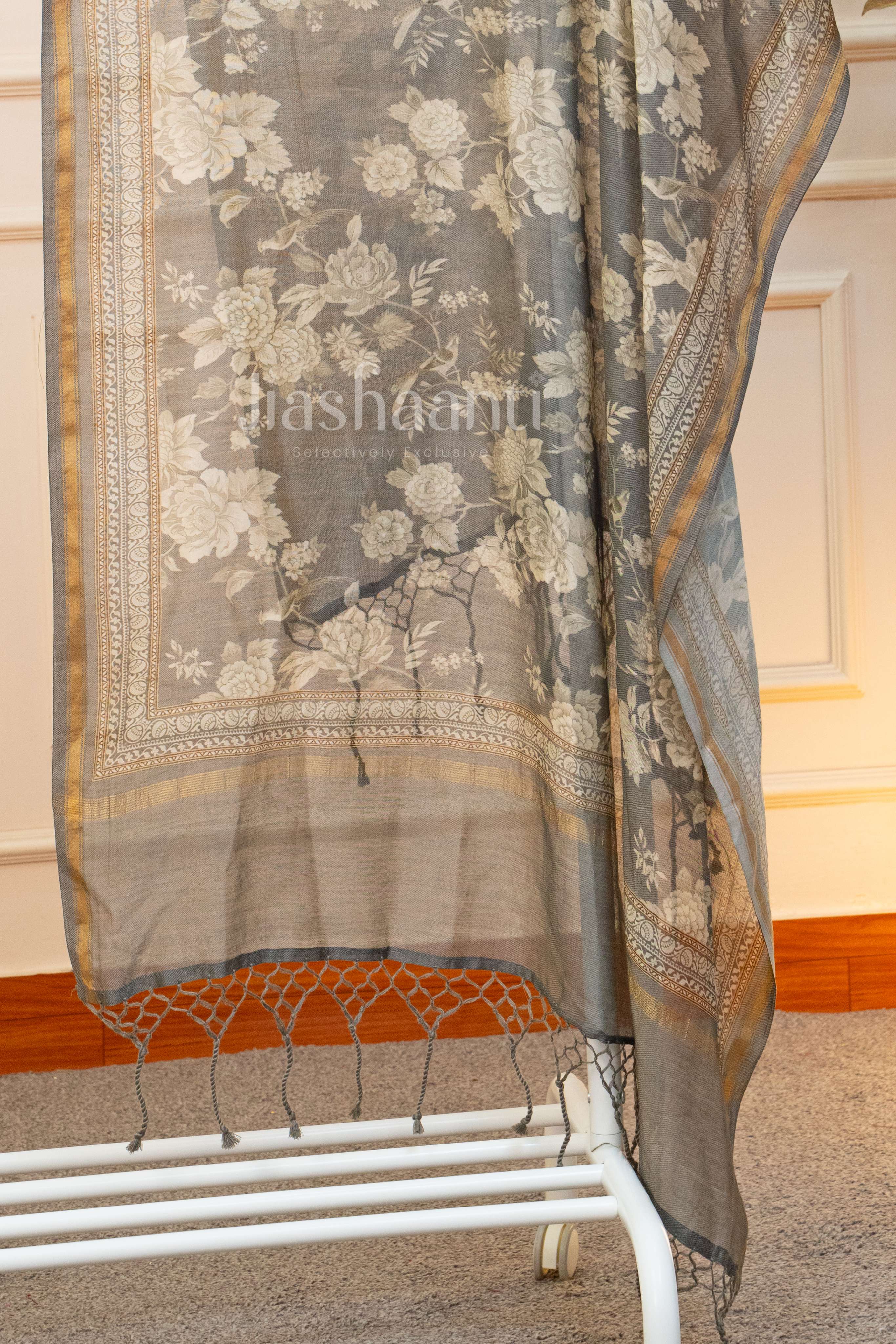 Elegant Gray Embroidered Suit Set