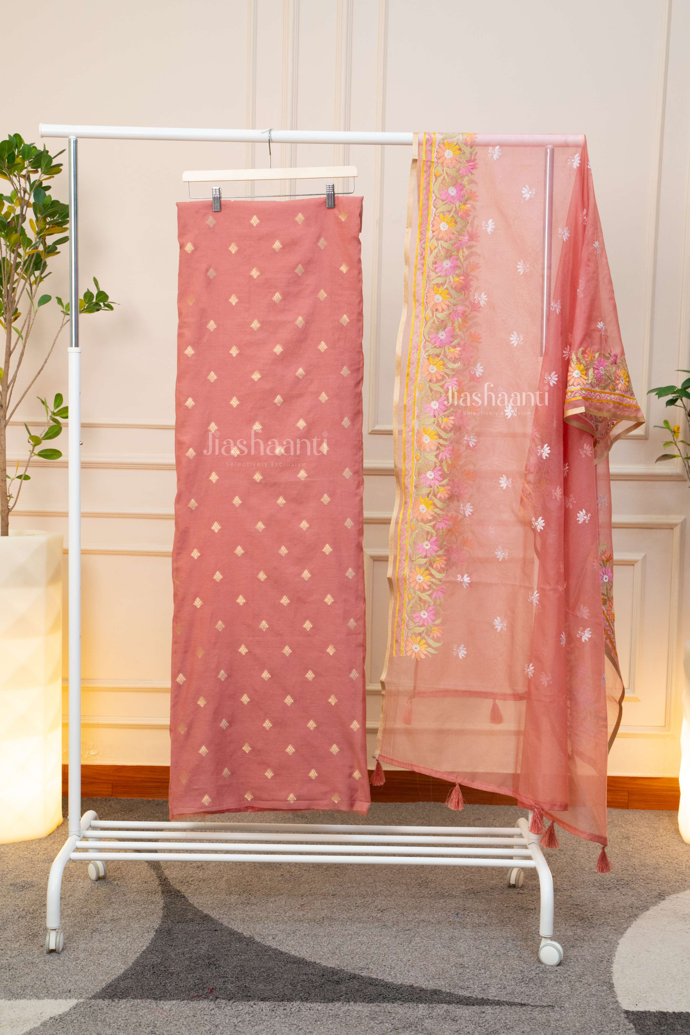 Elegant Dusty Rose Embroidered Suit Set