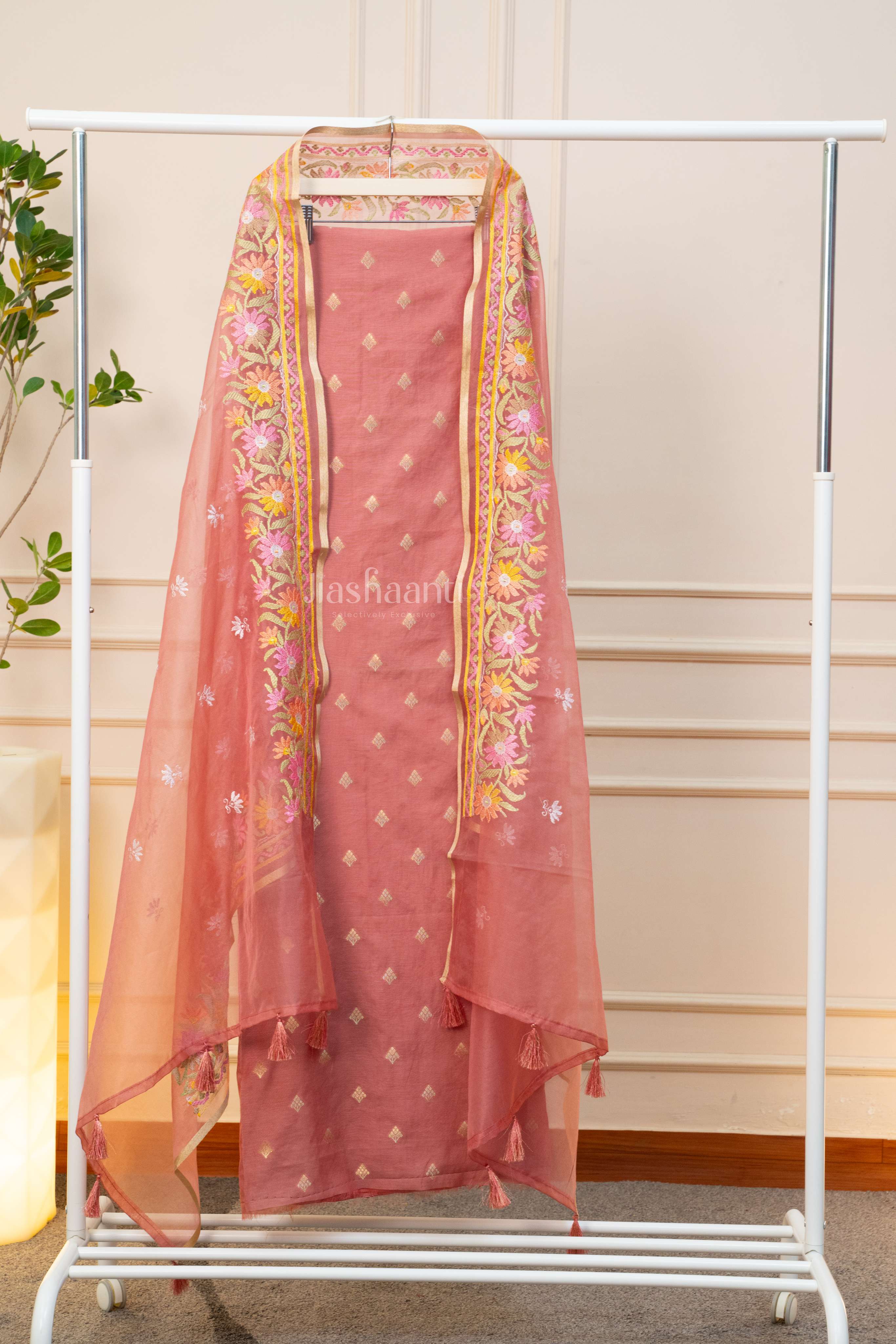 Elegant Dusty Rose Embroidered Suit Set