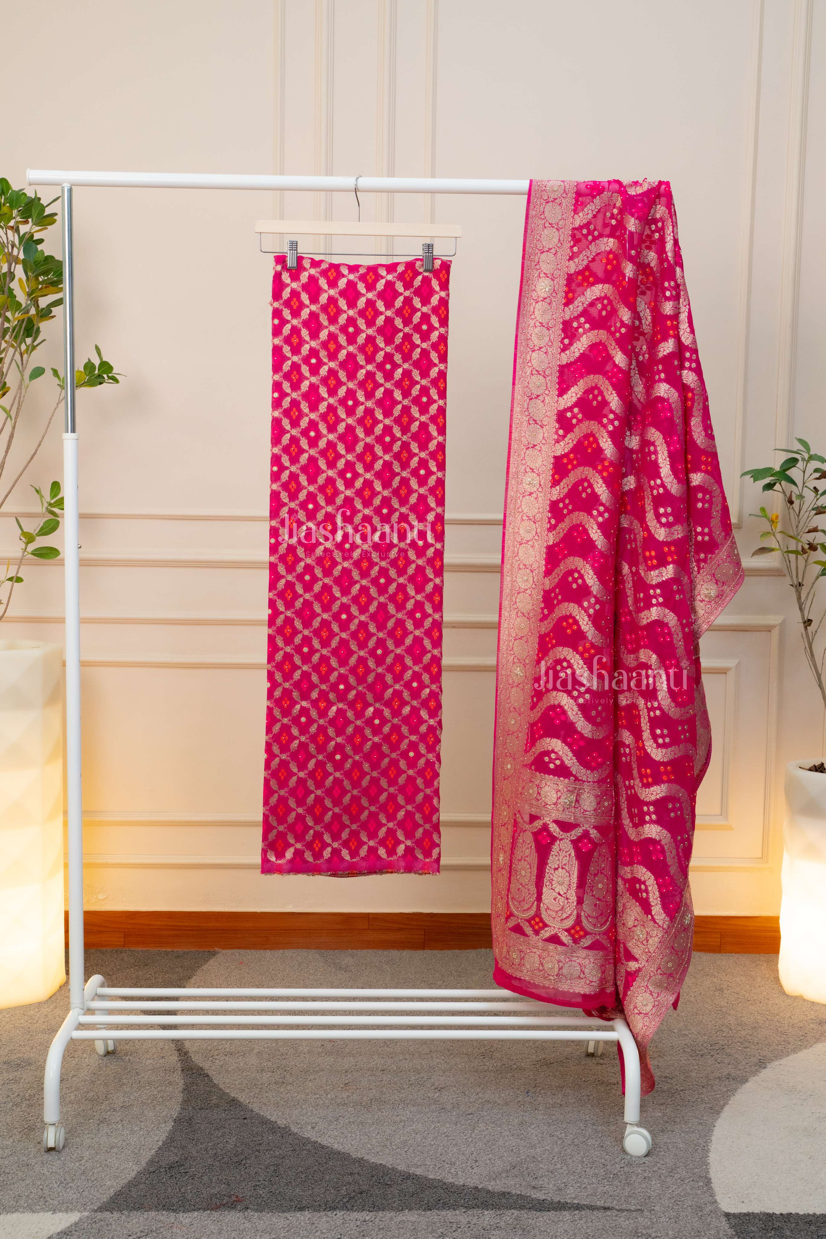 Rich Rani Pink Jacquard Suit Set