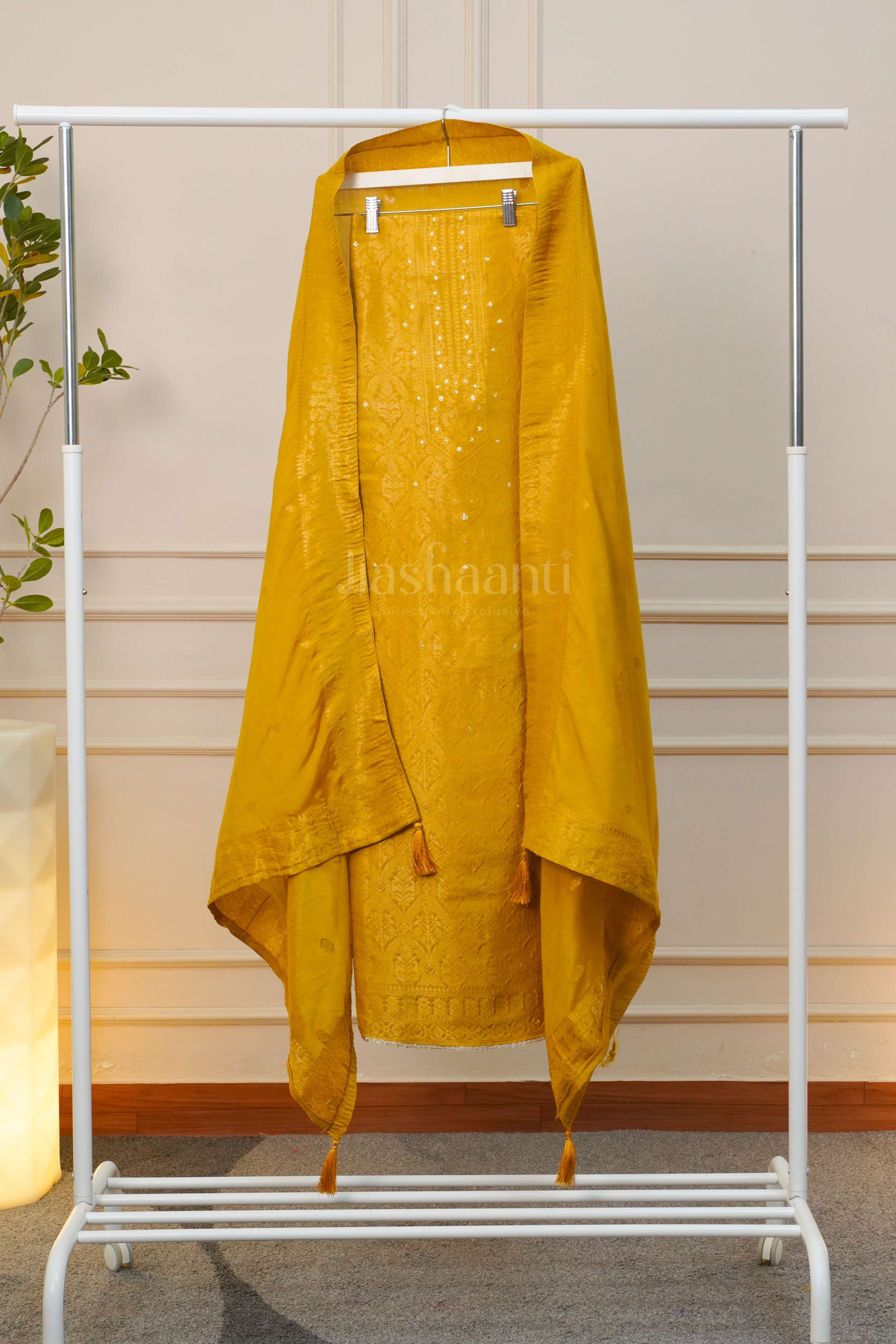 Mustard Yellow Embroidered Suit Set