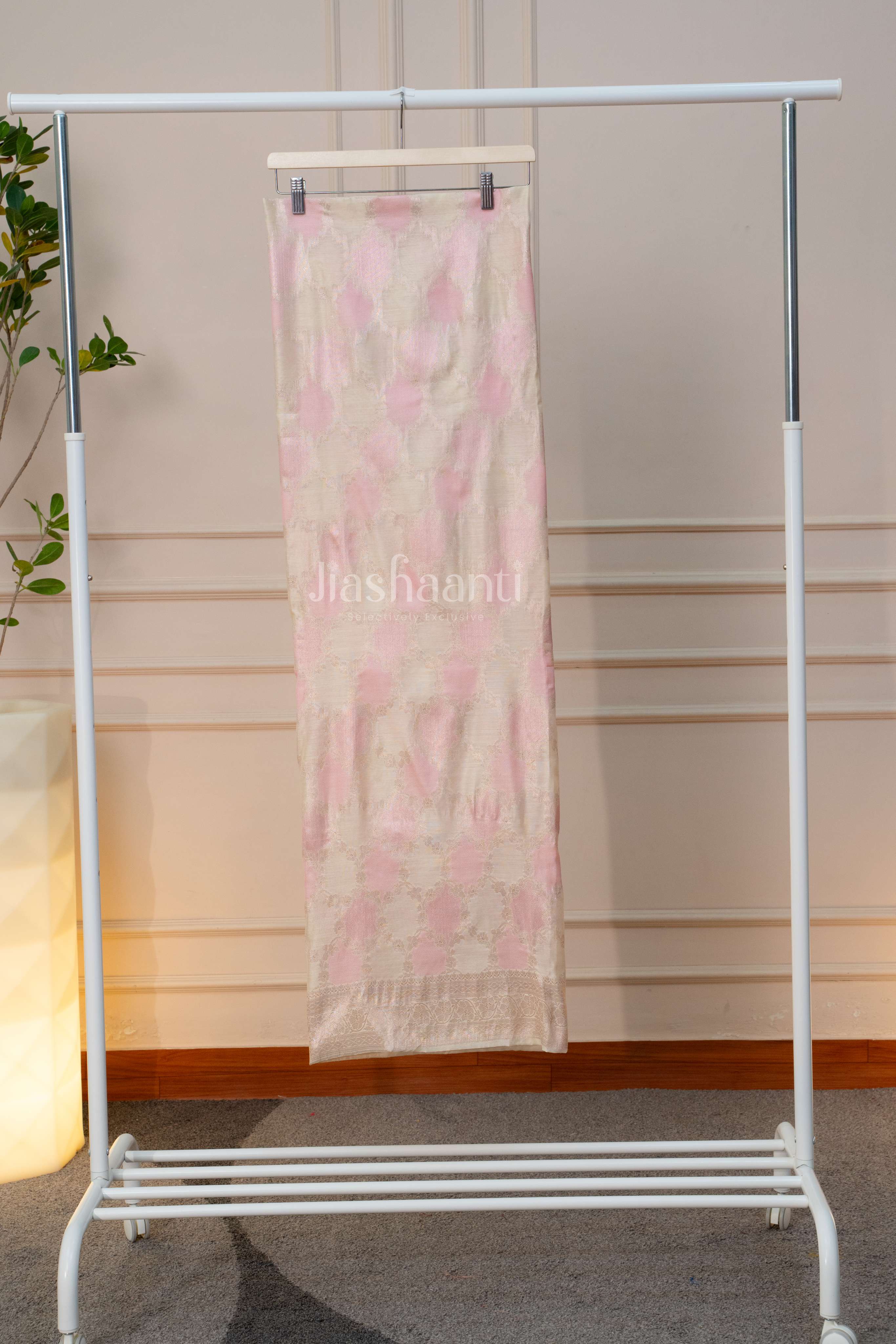 Elegant Pastel Pink Banarasi Silk Suit Set