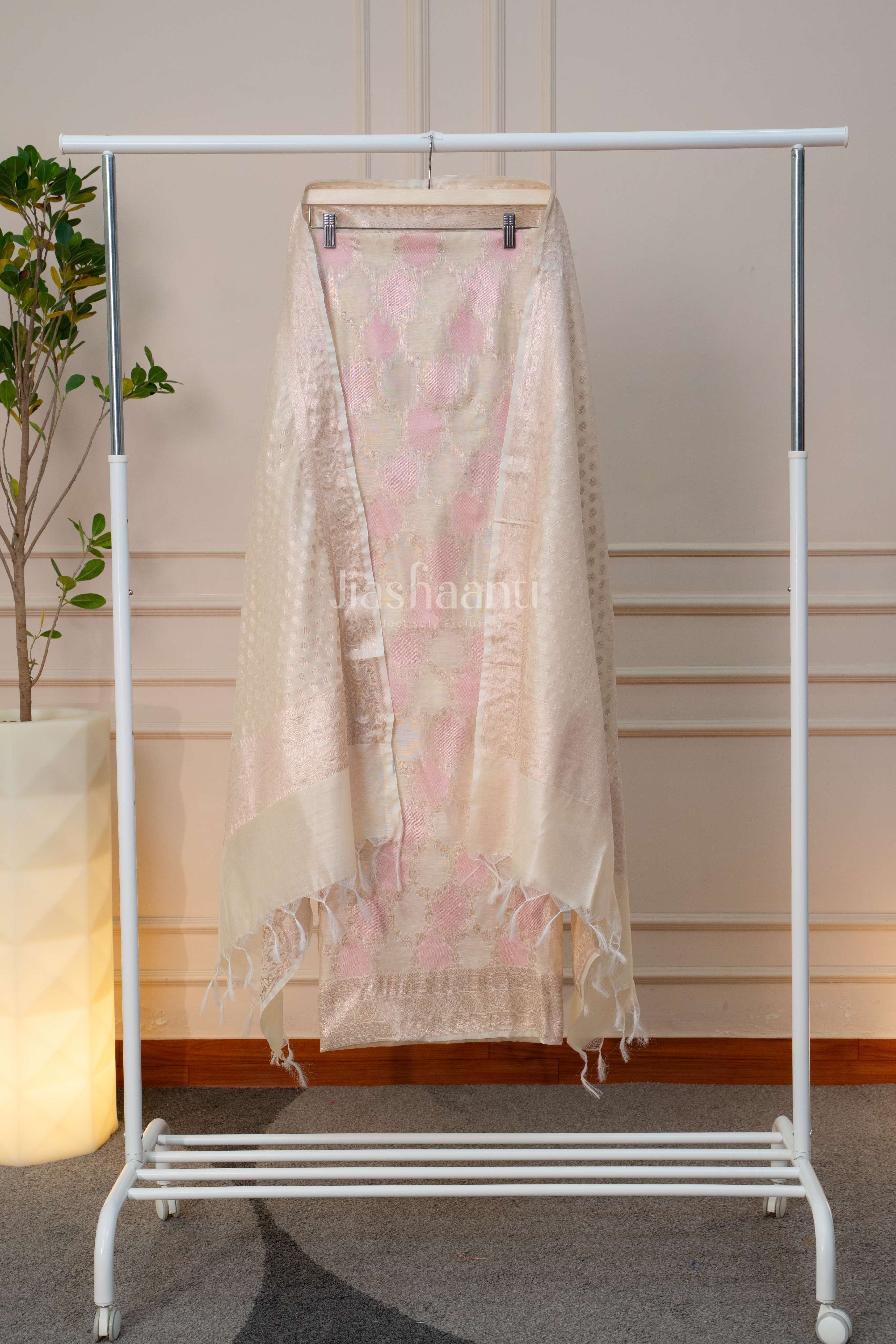 Elegant Pastel Pink Banarasi Silk Suit Set