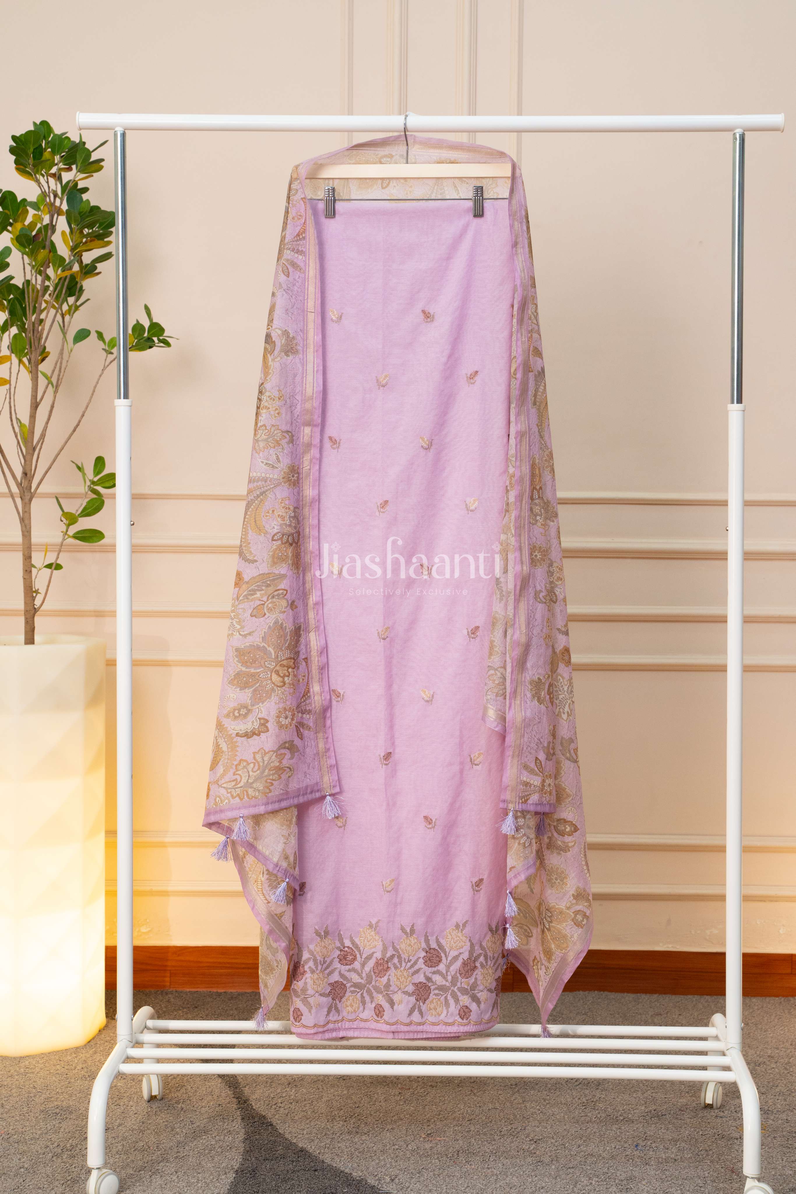 Elegant Lavender Silk Suit Set