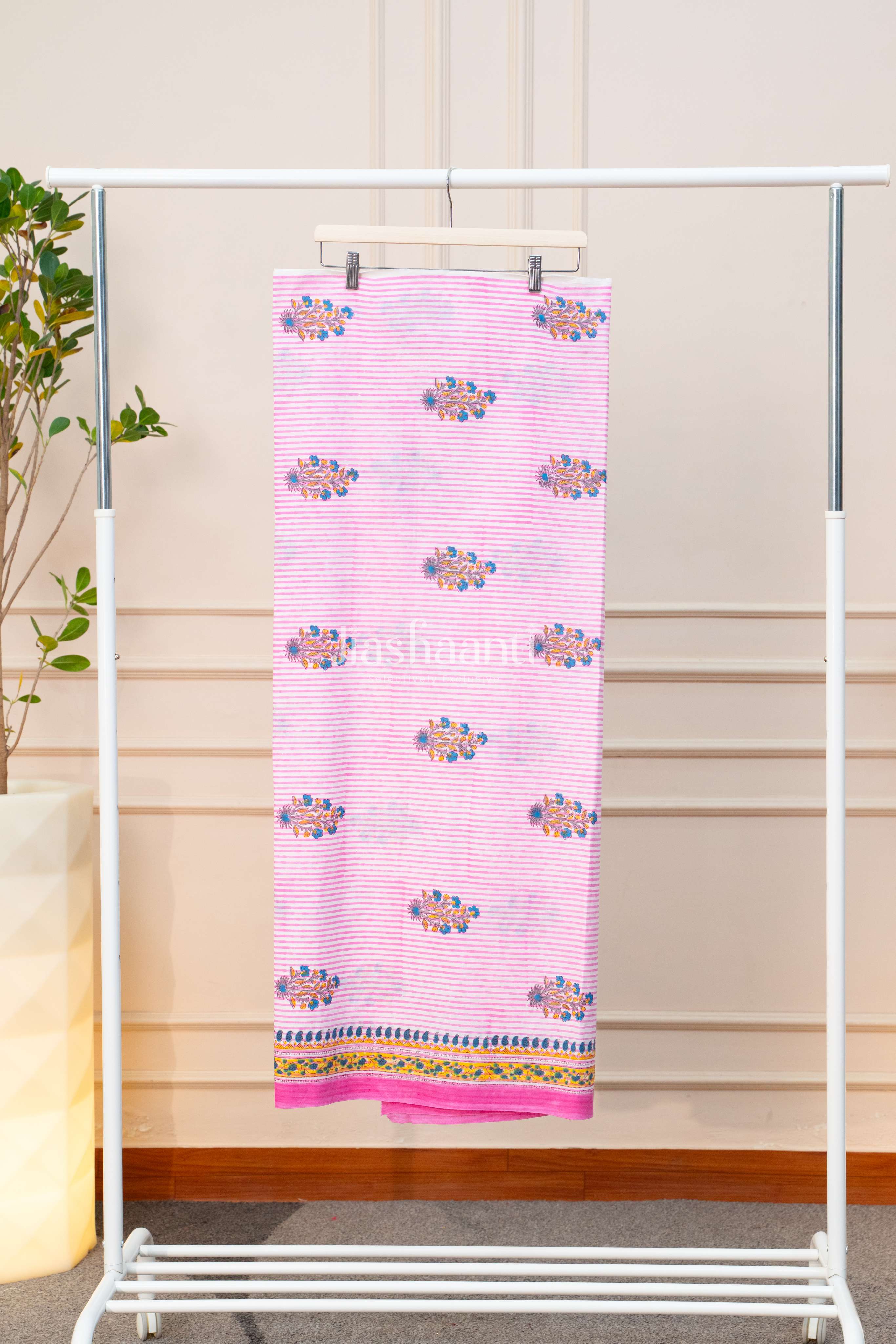 Pink Striped Unstitched Suit Set