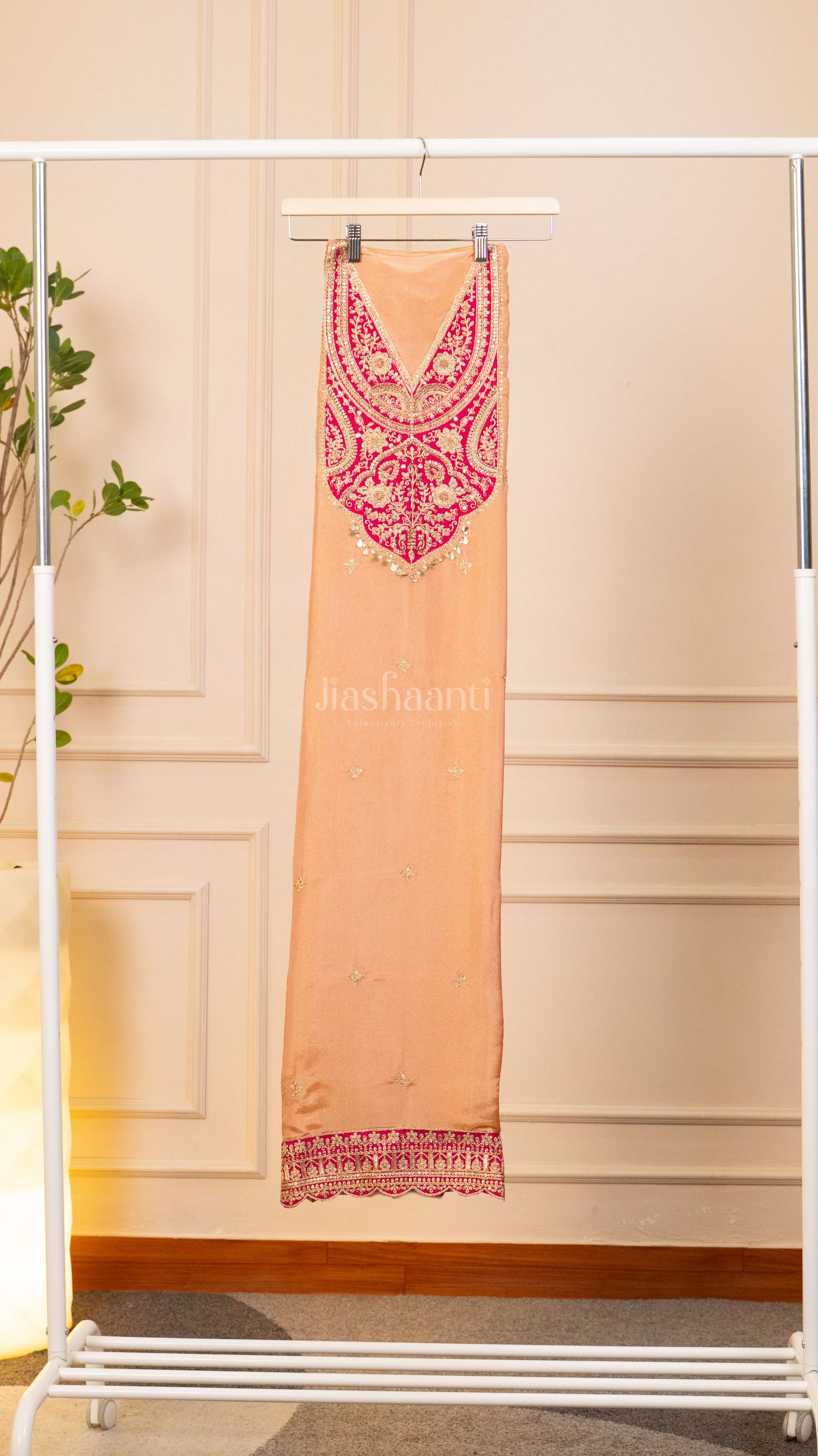 Elegant Peach Unstiched Suit Set