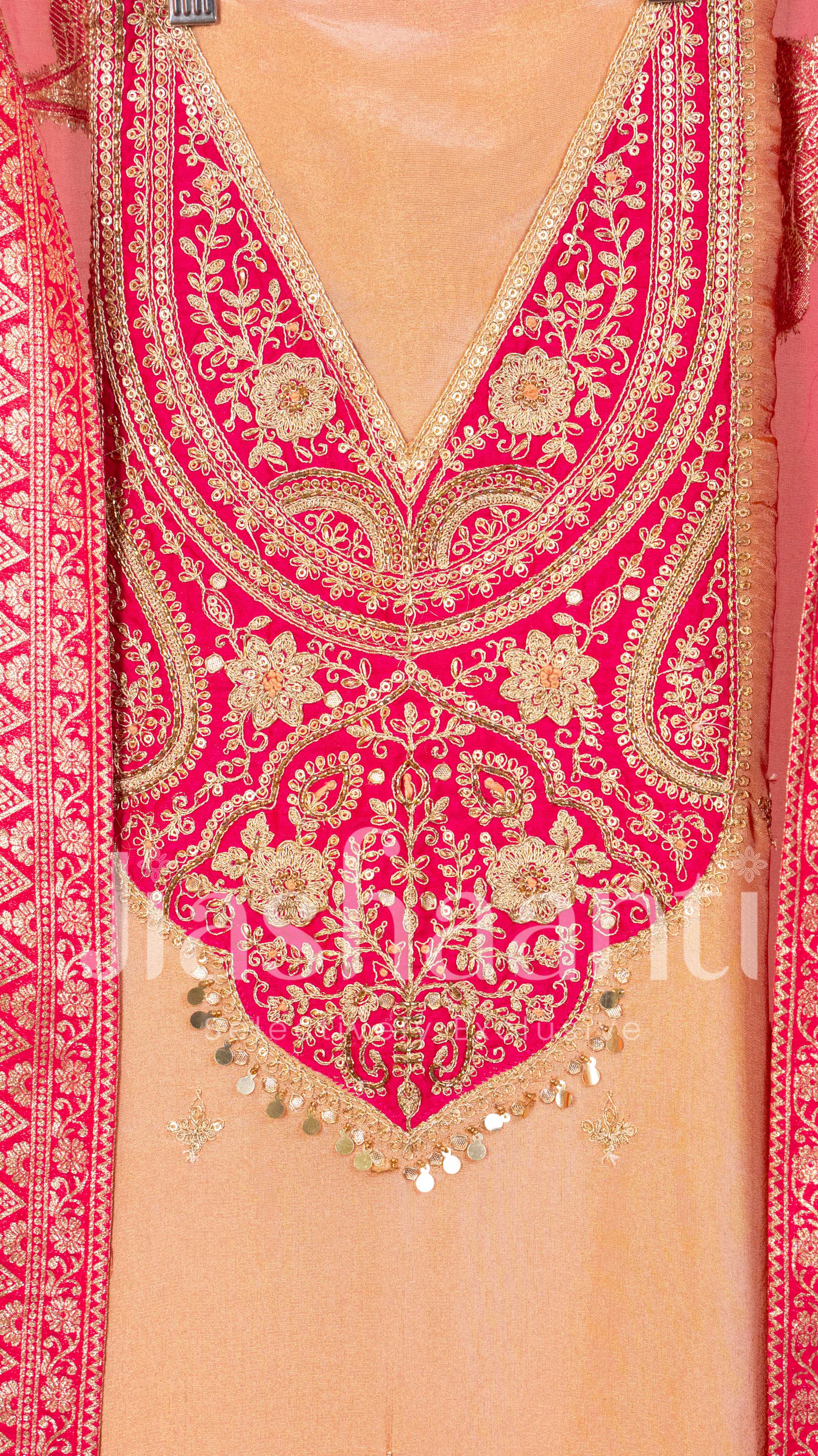 Elegant Peach Unstiched Suit Set