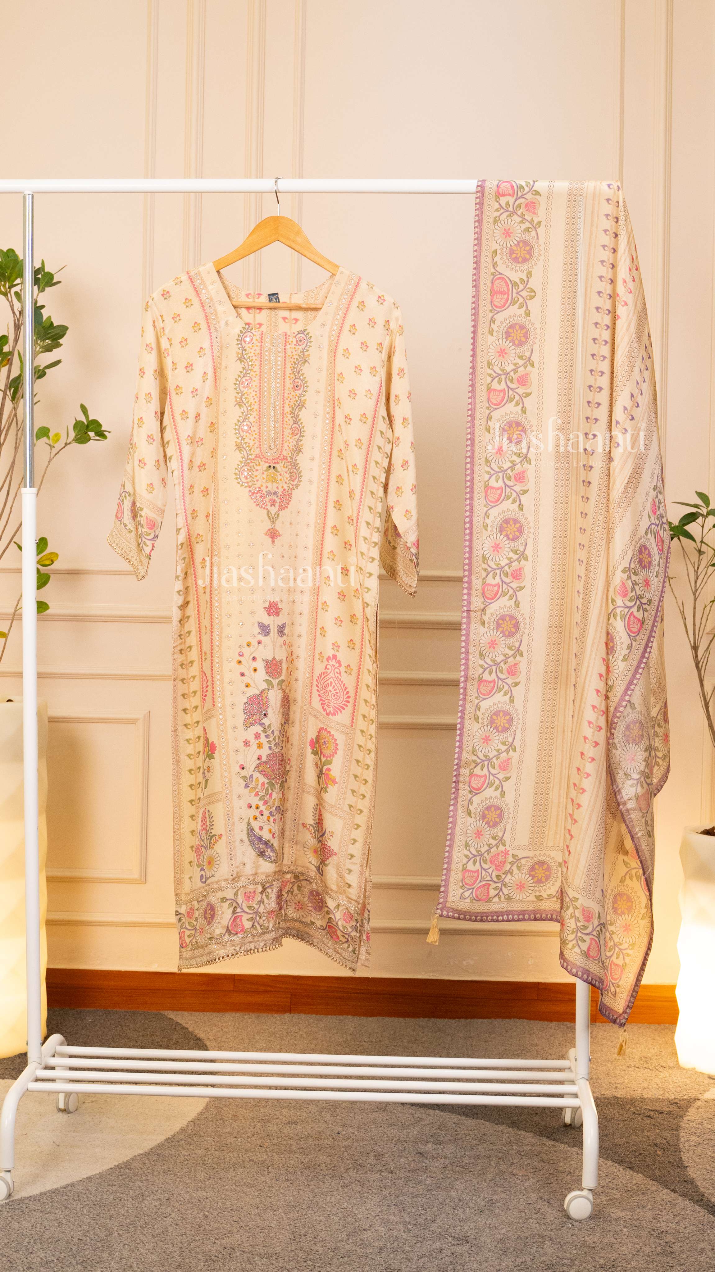 Elegant Cream Unstitched Suit