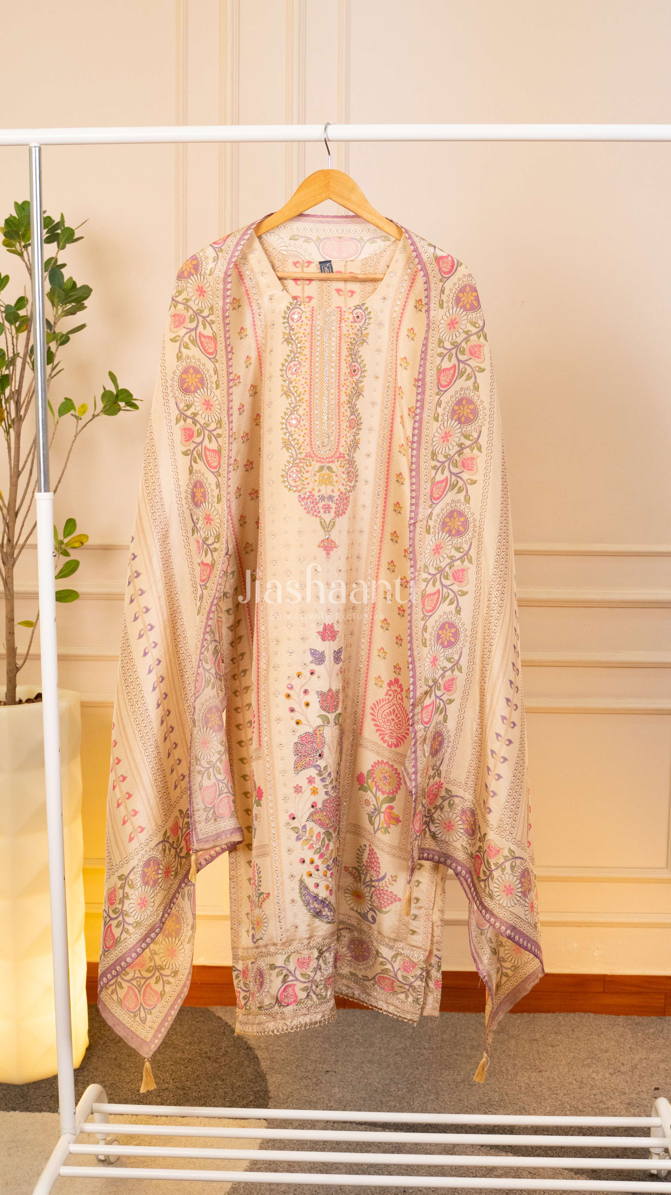 Elegant Cream Unstitched Suit