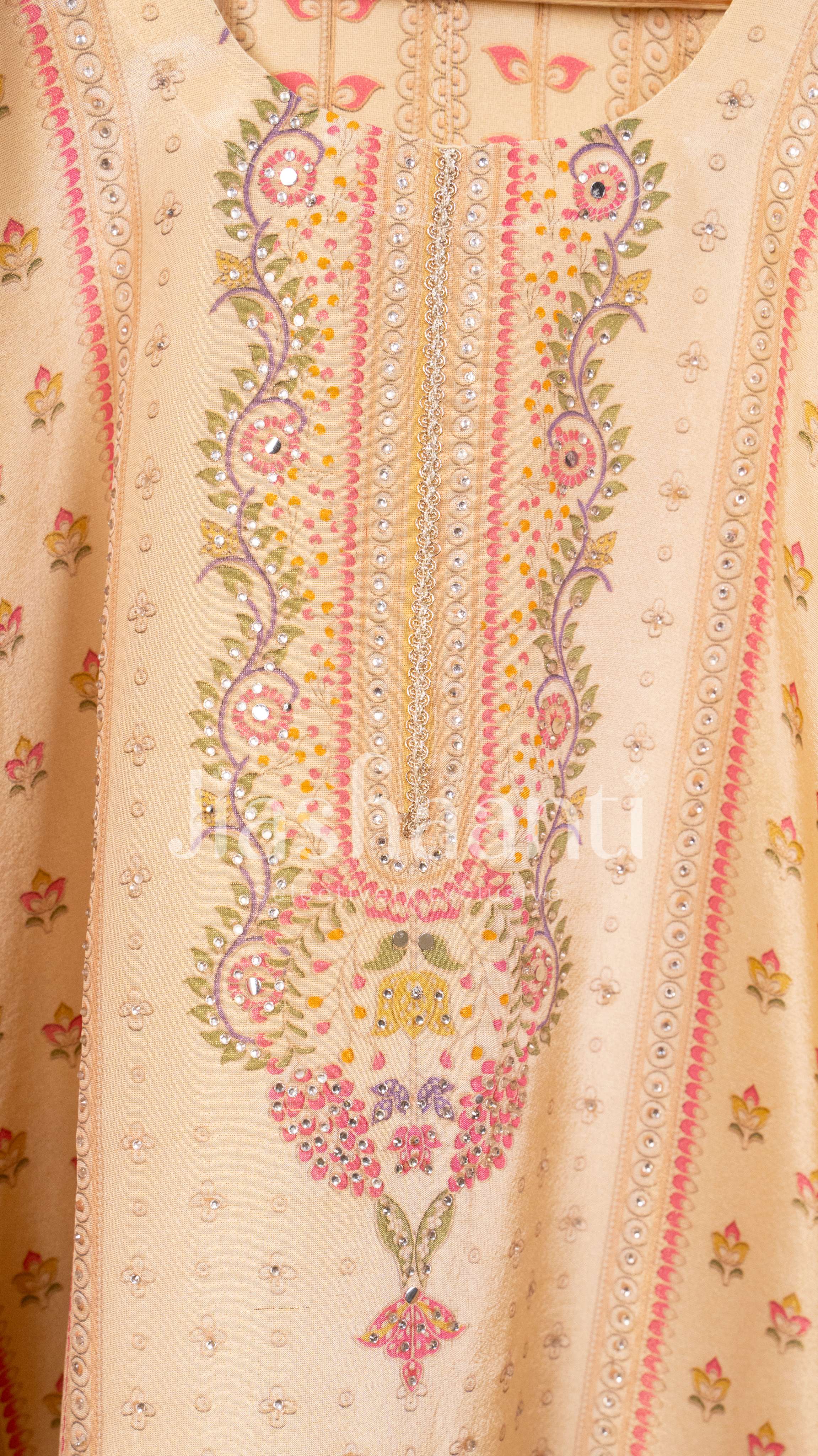 Elegant Cream Unstitched Suit