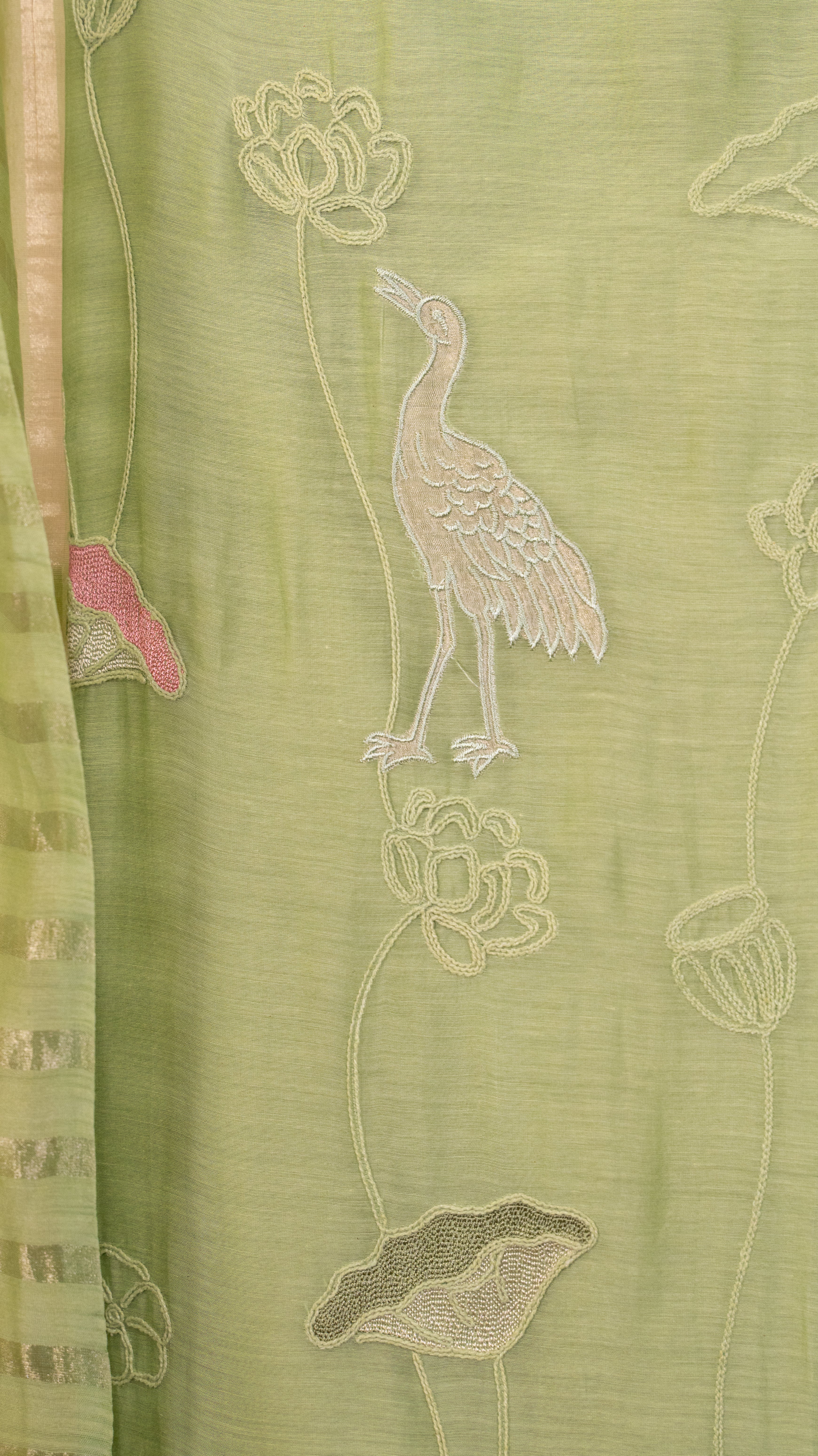 Sage Green Embroidered Chanderi Silk Unstitched Suit Set