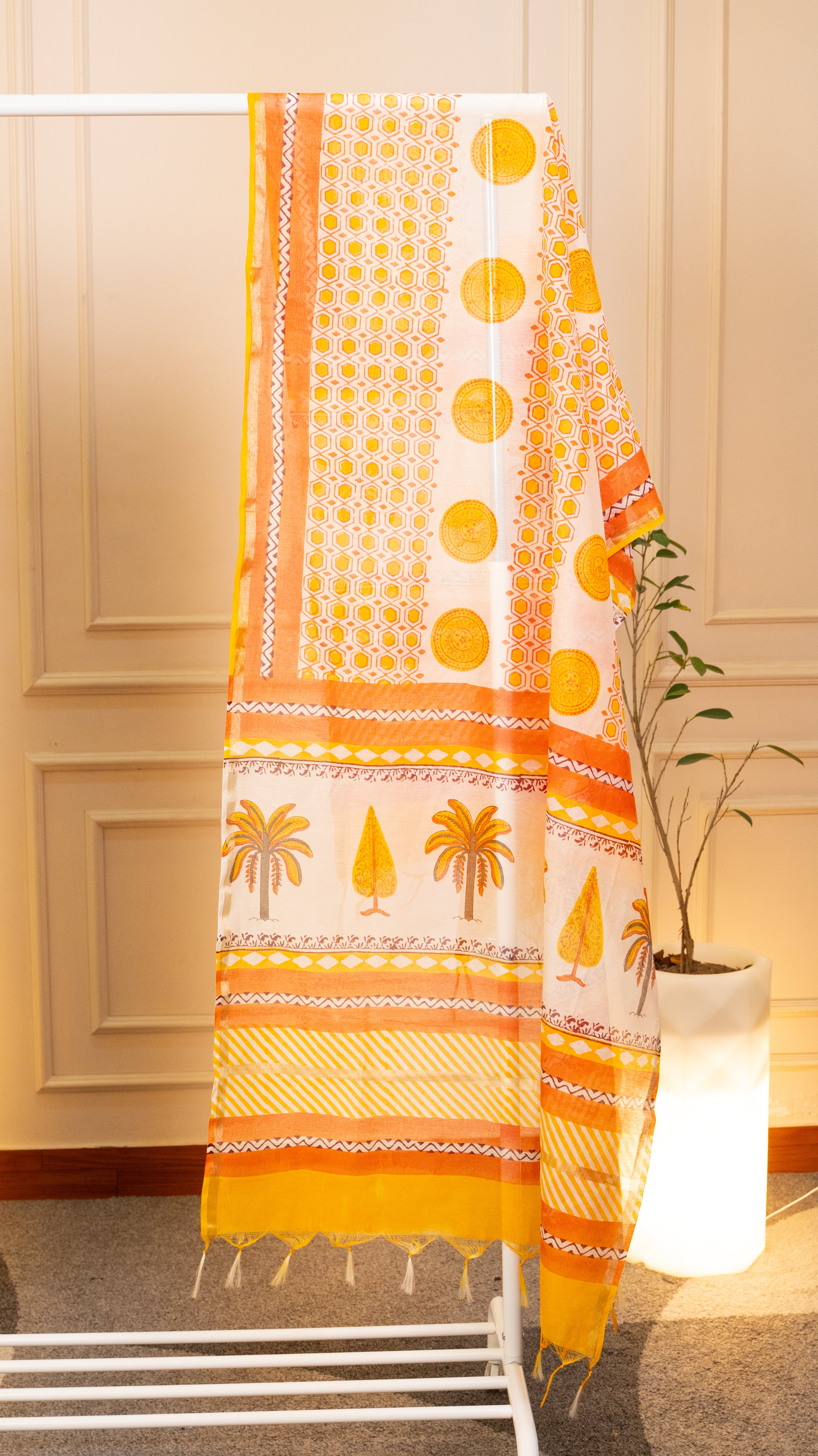 Sunrise Yellow Hand-Block Printed Chanderi Unstitched Suit Set
