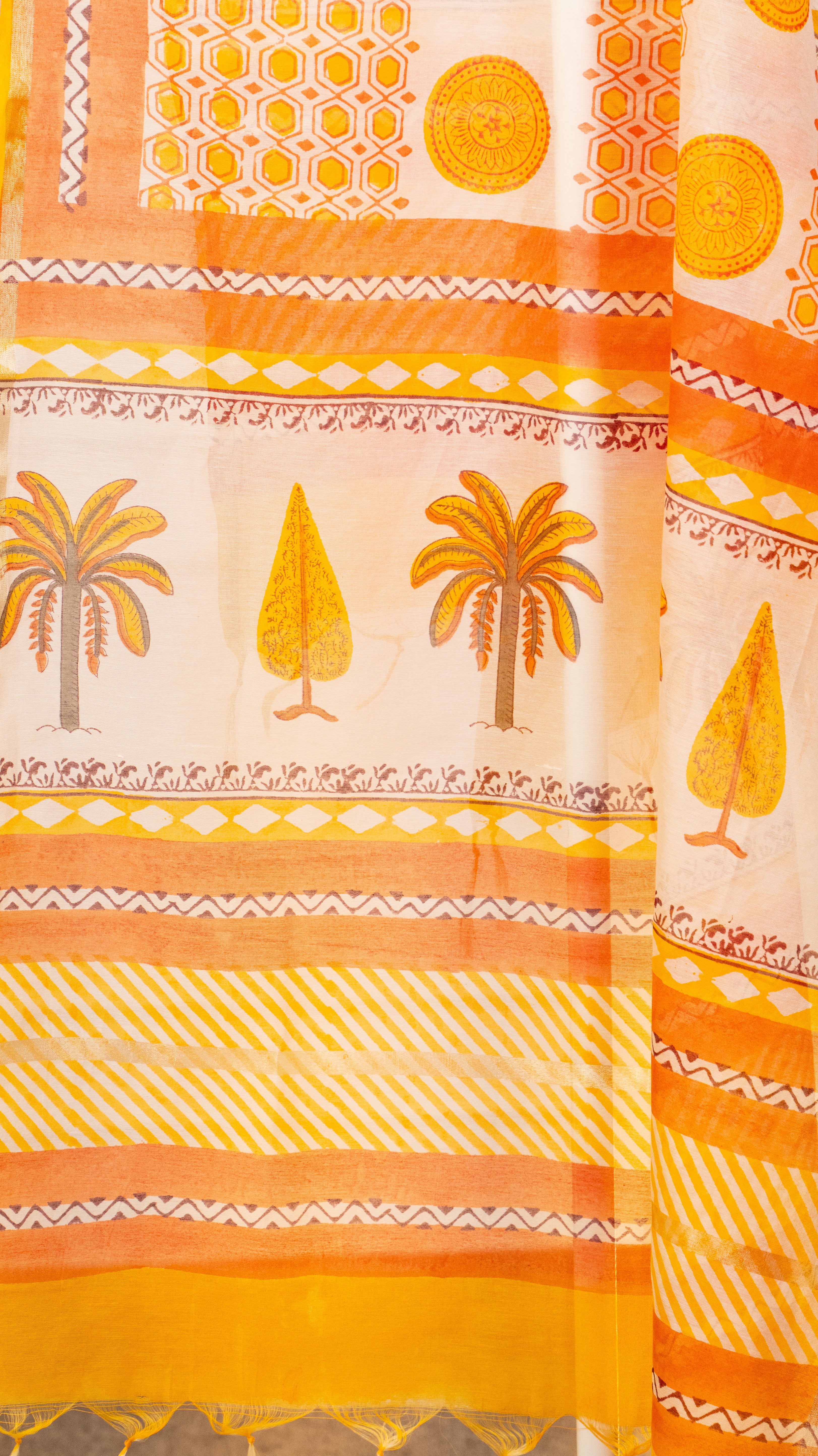 Sunrise Yellow Hand-Block Printed Chanderi Unstitched Suit Set