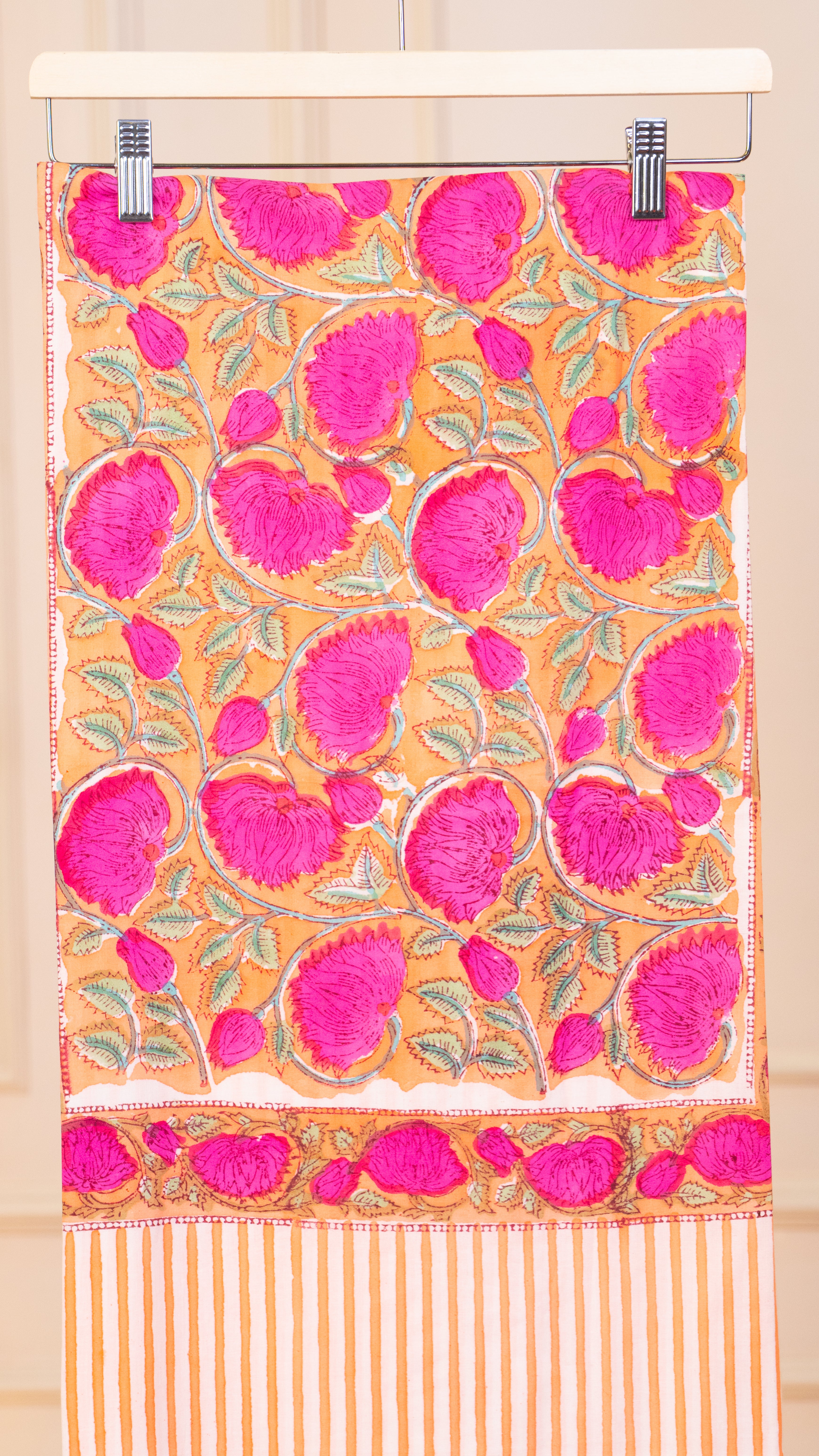 Peachy-Pink Floral Aari Work Unstitched Chanderi Suit Set