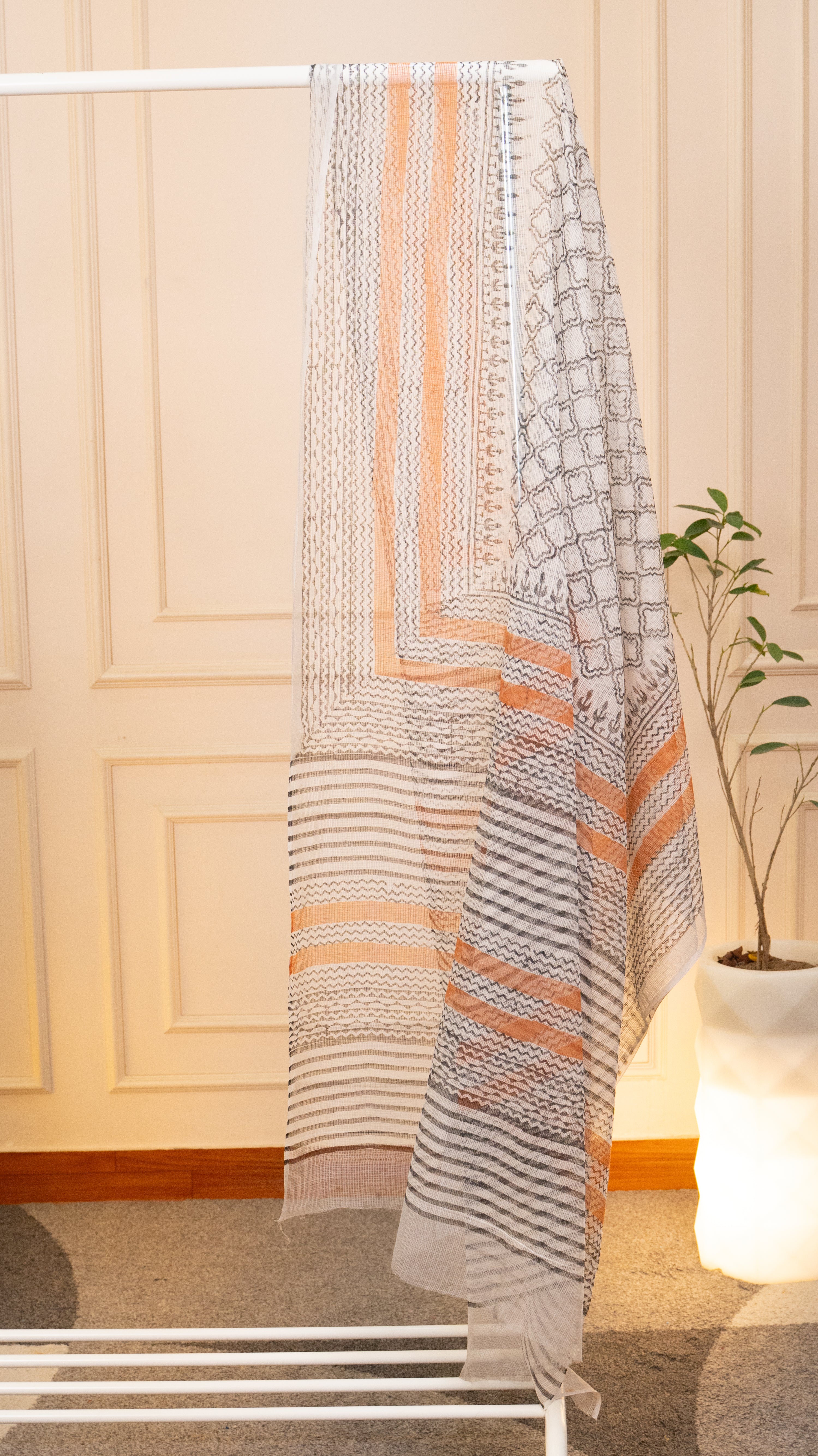 Modern Monochrome & Ochre Striped Unstitched Suit Set
