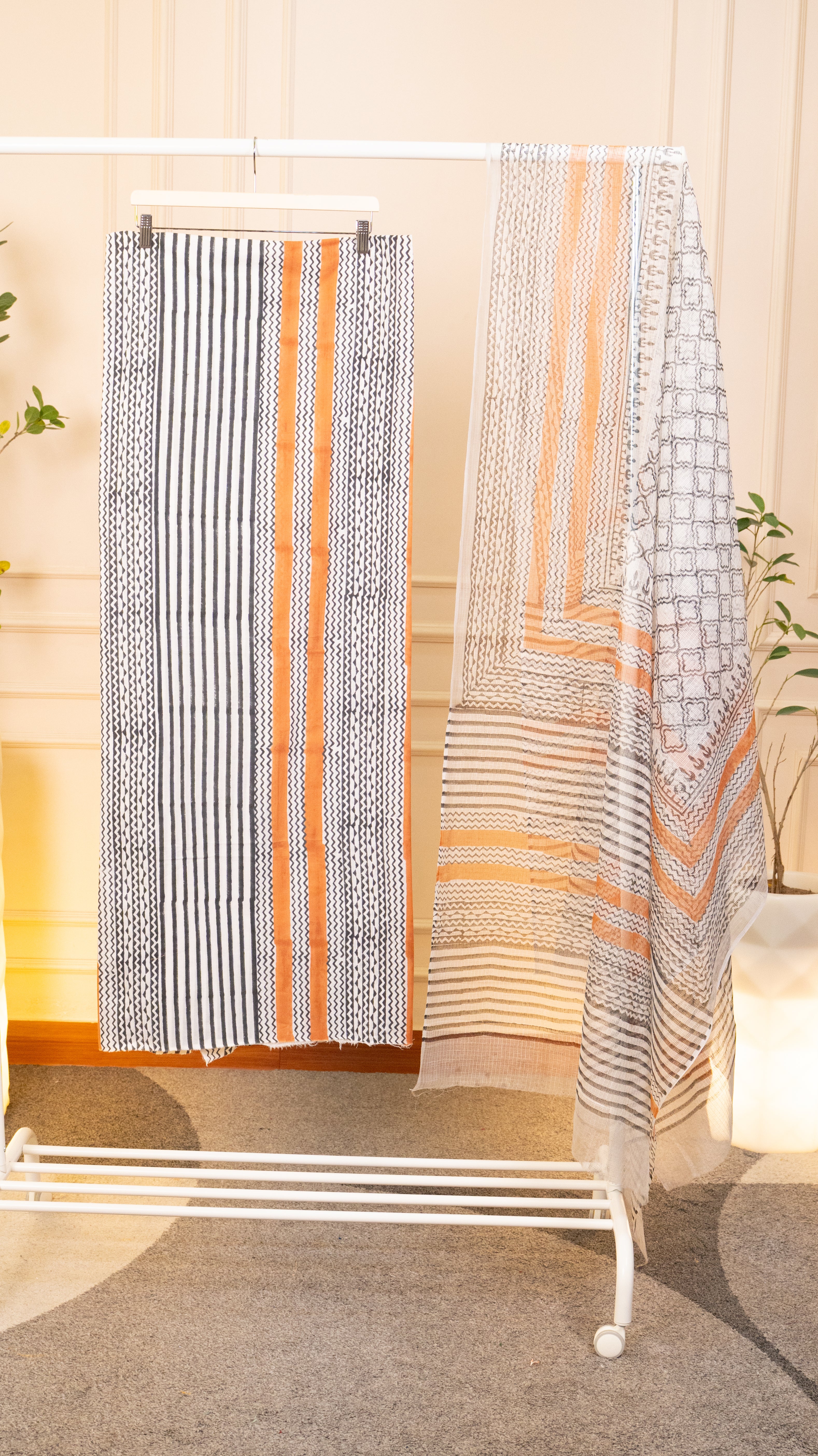Modern Monochrome & Ochre Striped Unstitched Suit Set