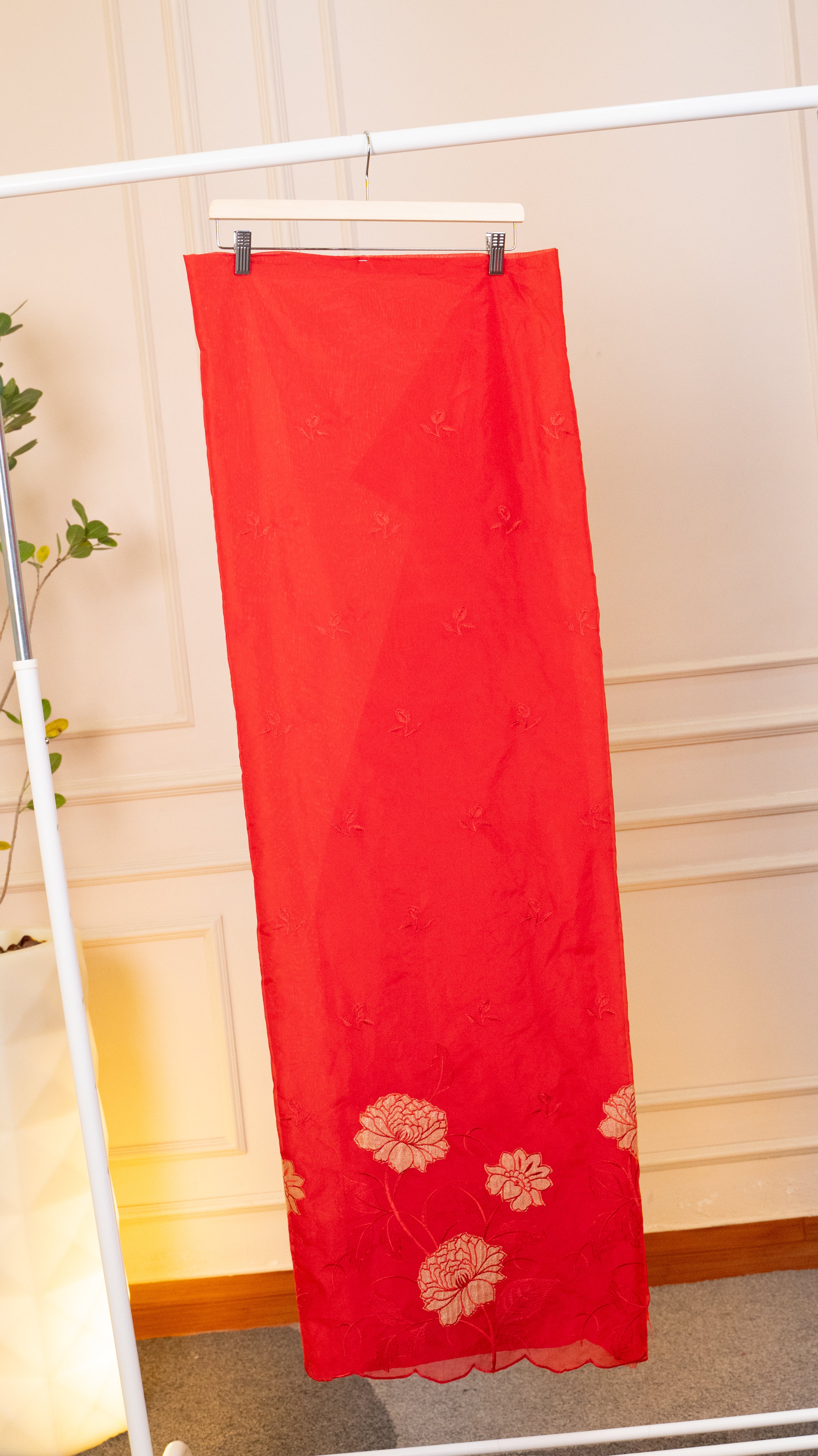 Scarlet Blossom Hand-Embroidered Organza Unstitched Suit Set