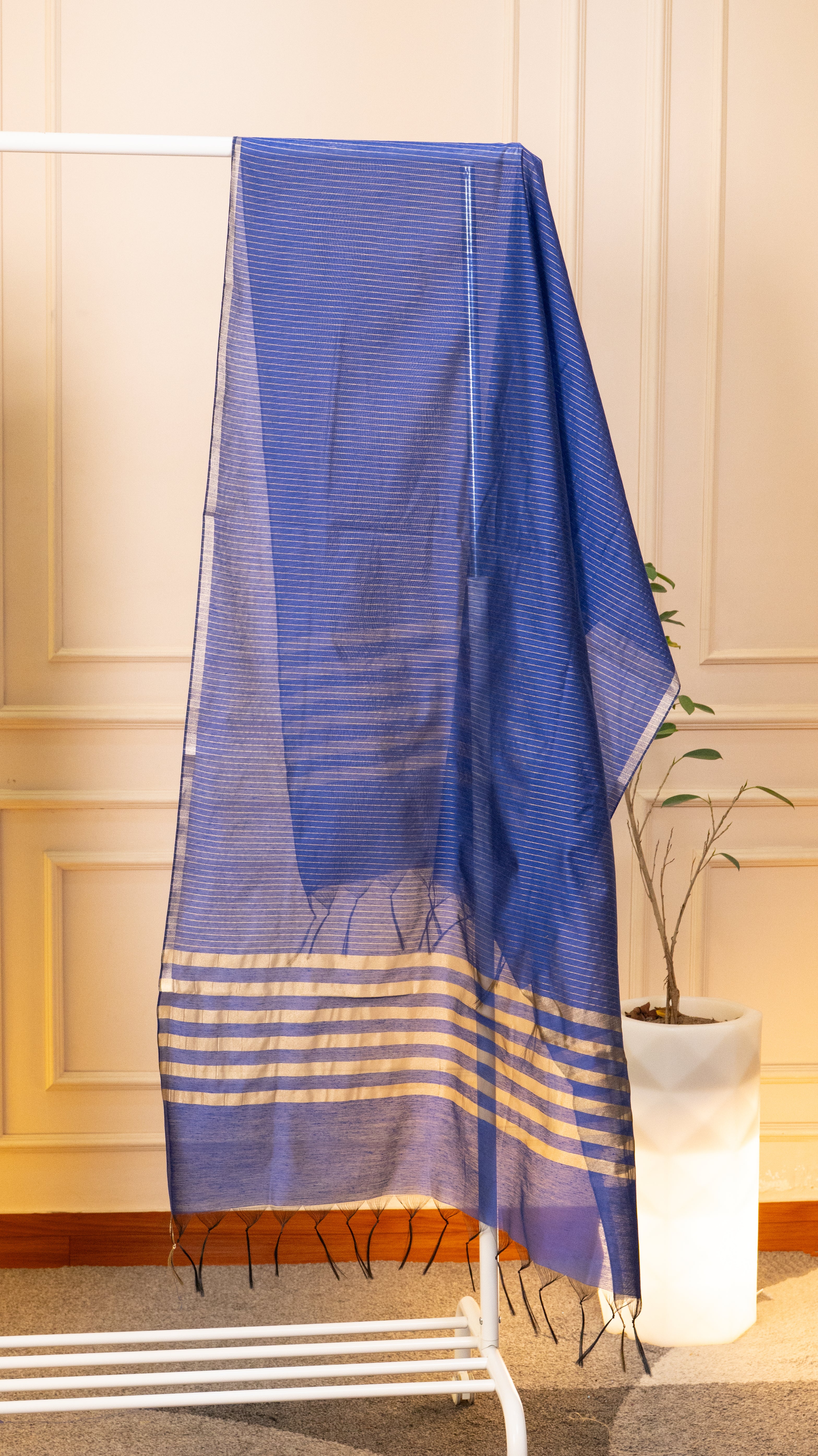 Royal Blue Chanderi Silk Unstitched Suit Set
