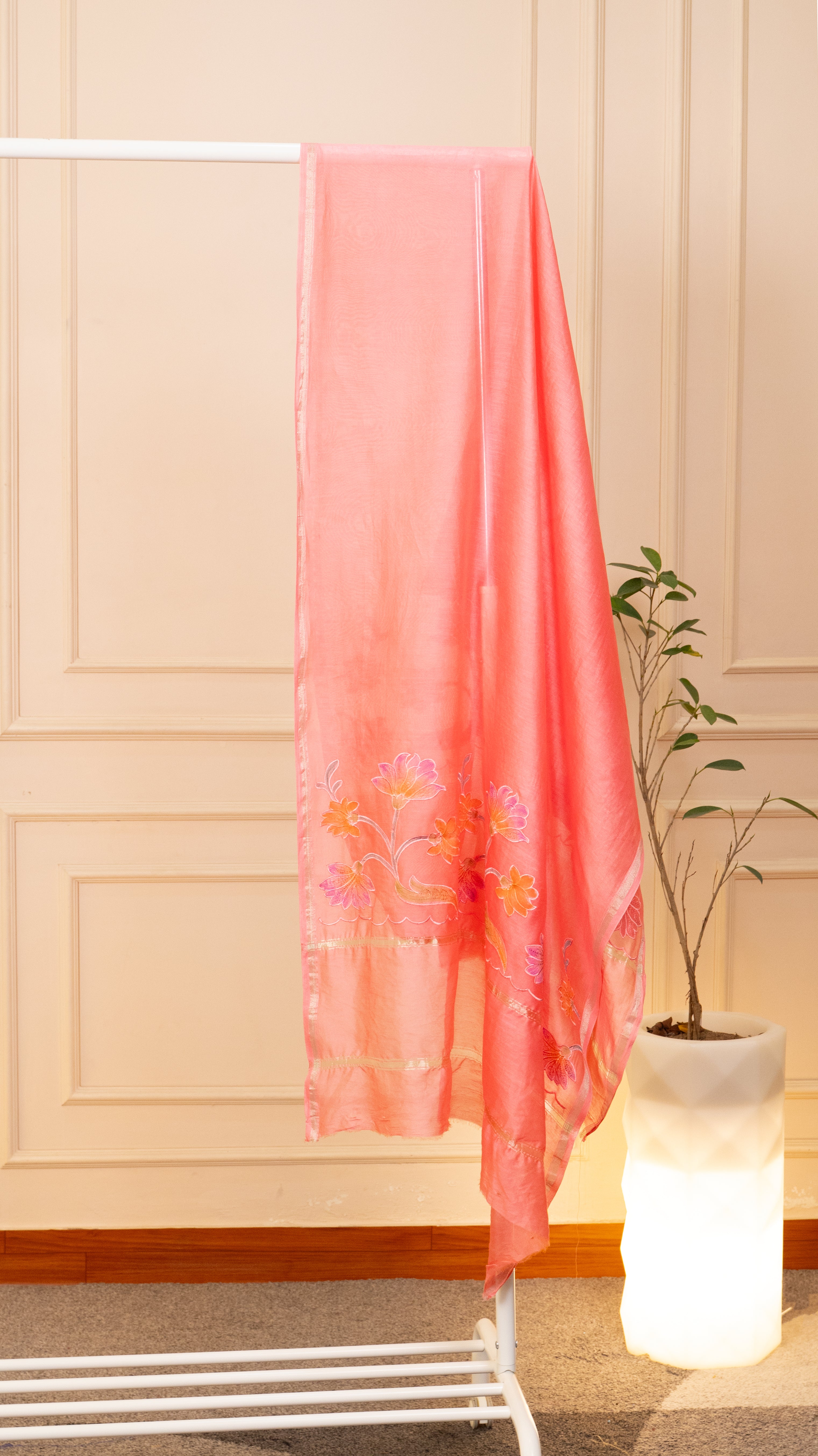 Product Name Coral Bloom Hand-Embroidered Chanderi Silk Unstitched Suit Set