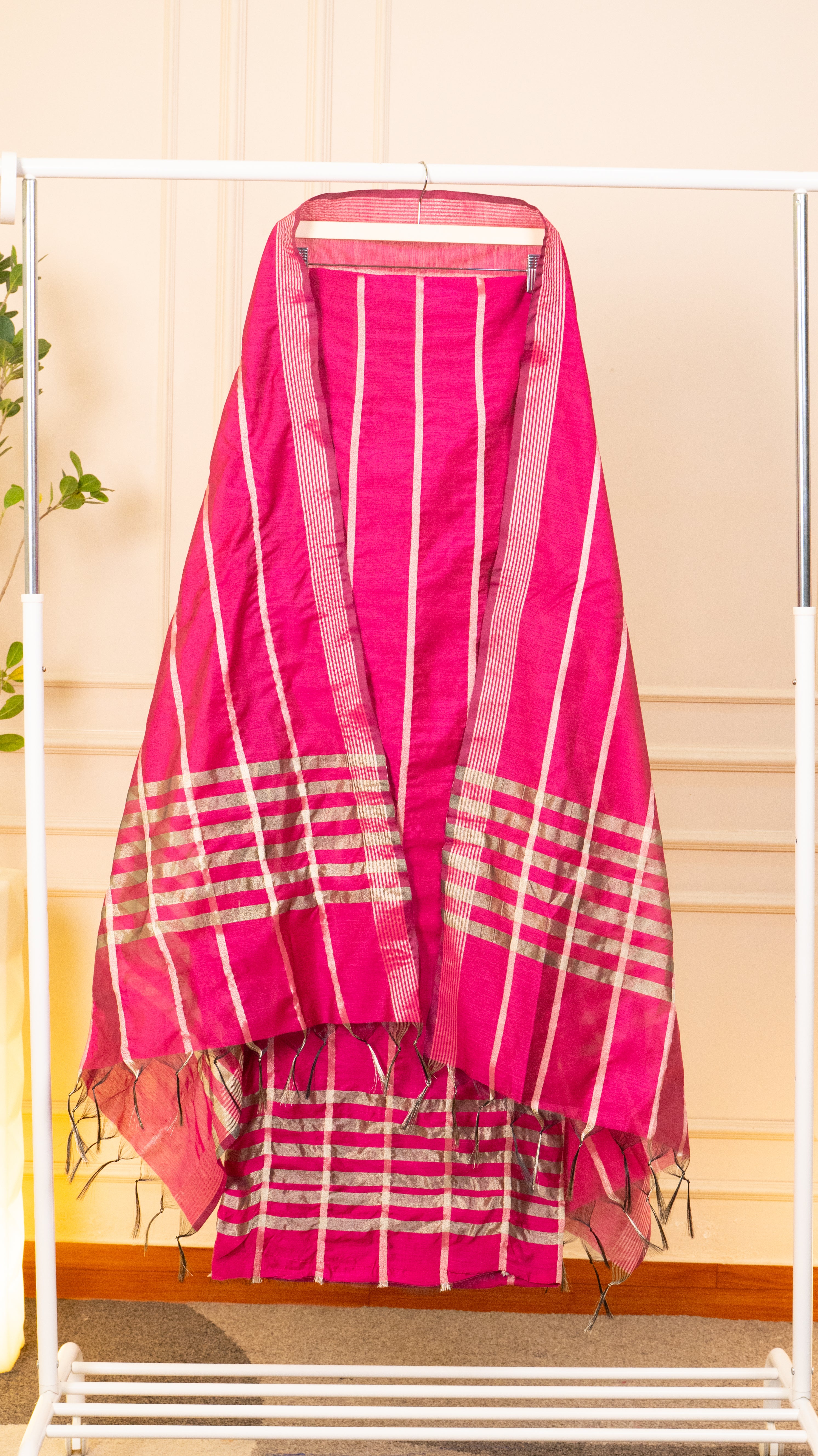 Magenta Chanderi Silk Unstitched Suit Set