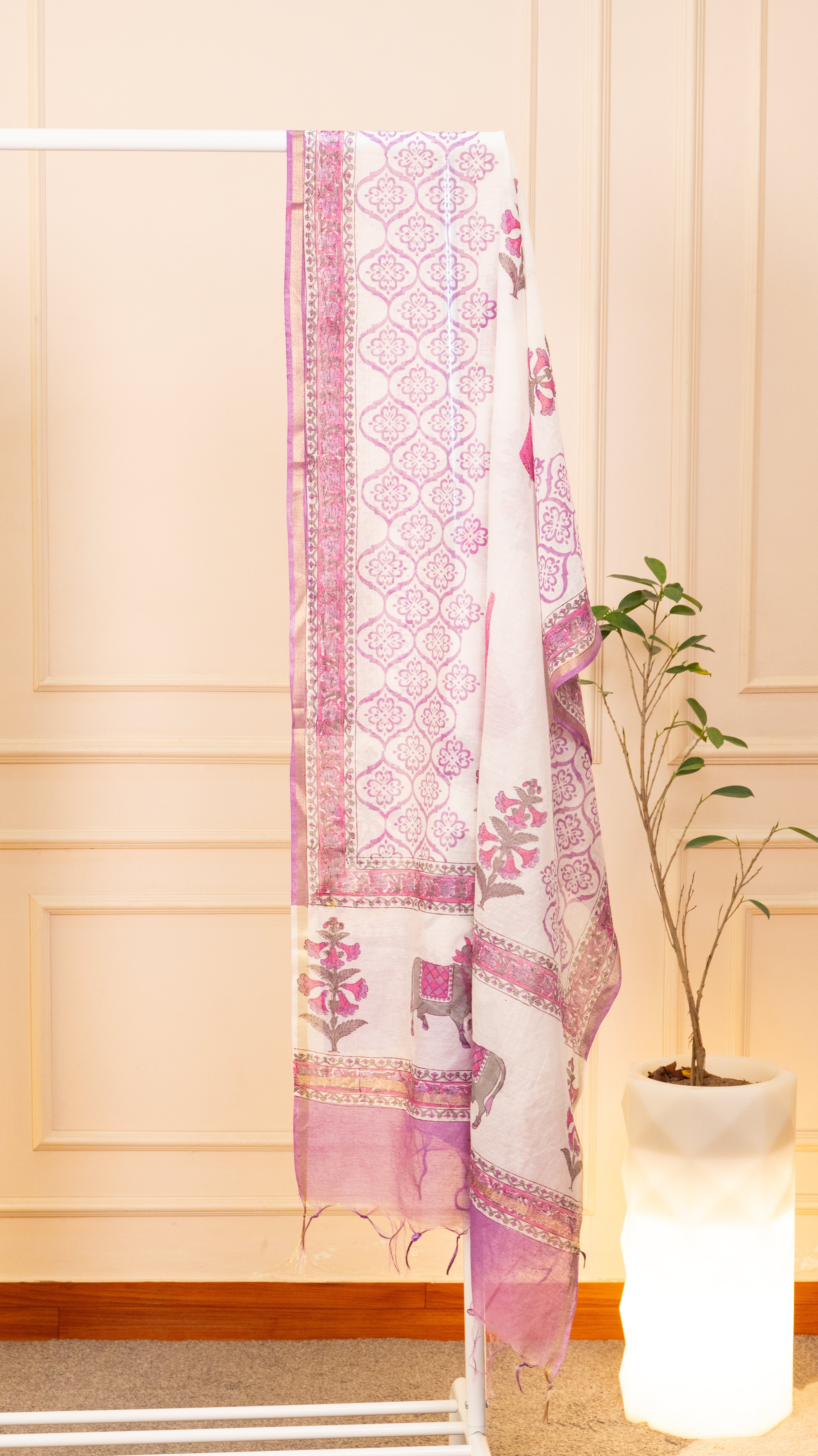 Pichwai Inspired Floral & Nandi Print Unstitched Suit Set