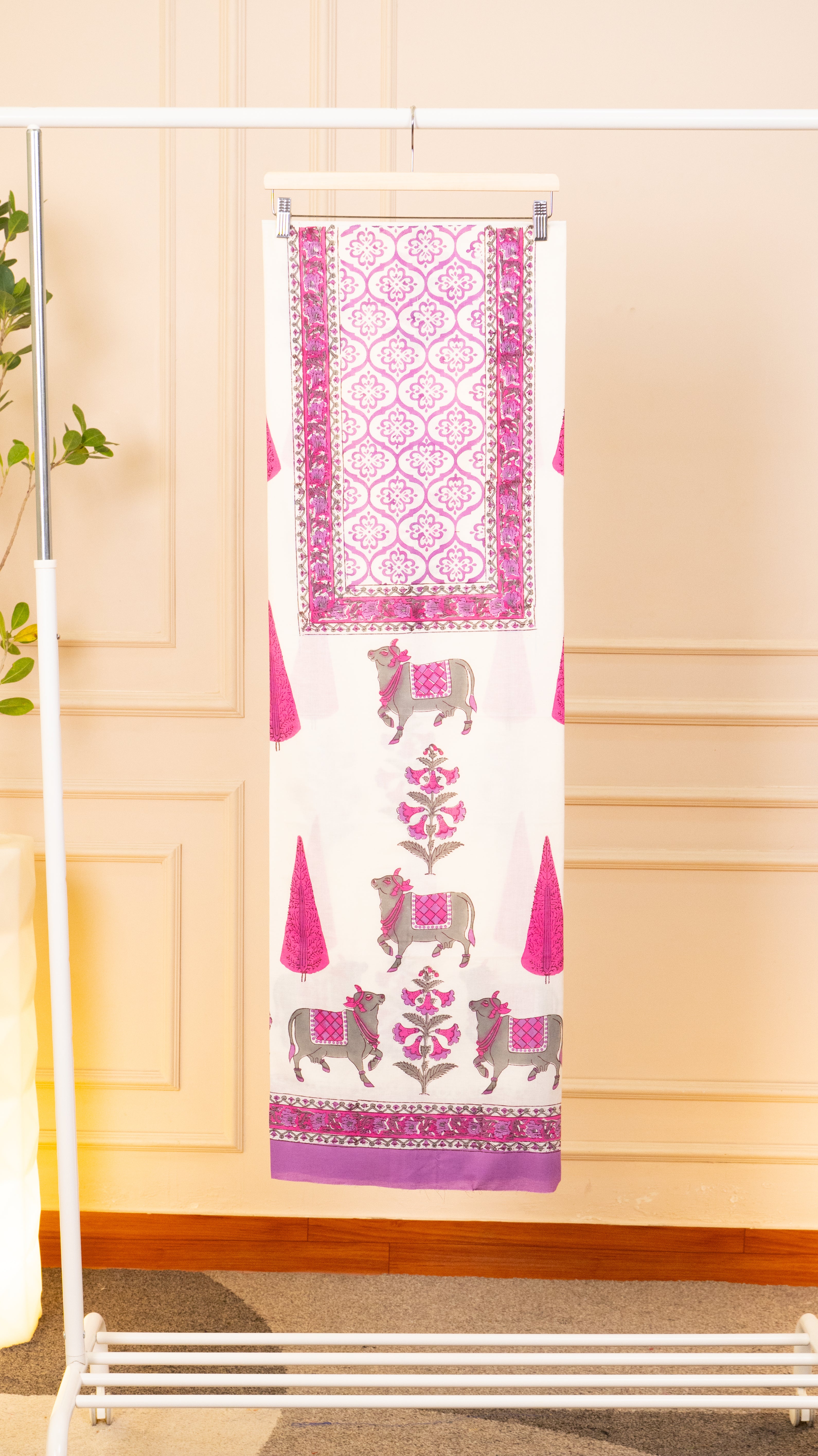 Pichwai Inspired Floral & Nandi Print Unstitched Suit Set