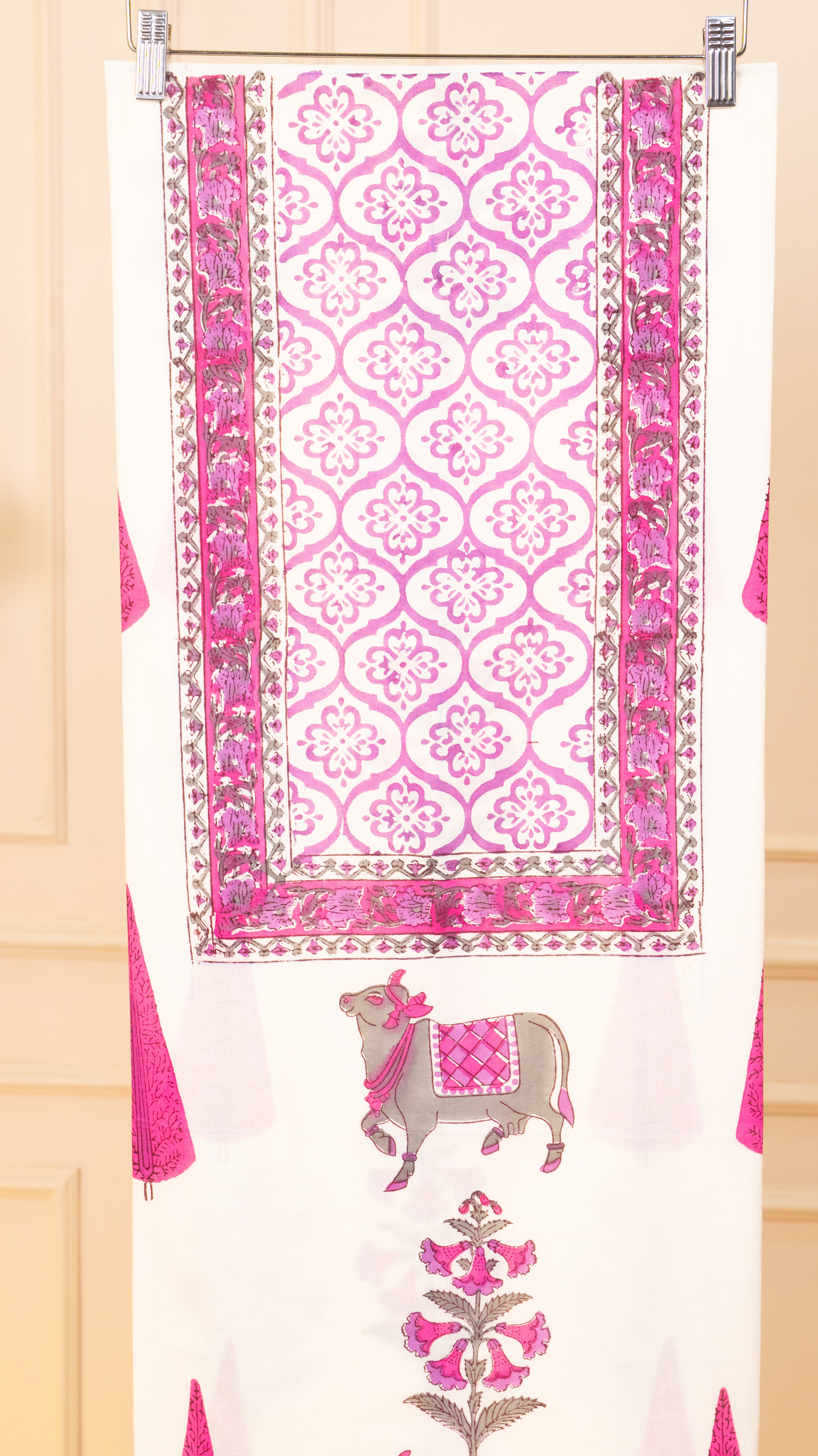 Pichwai Inspired Floral & Nandi Print Unstitched Suit Set