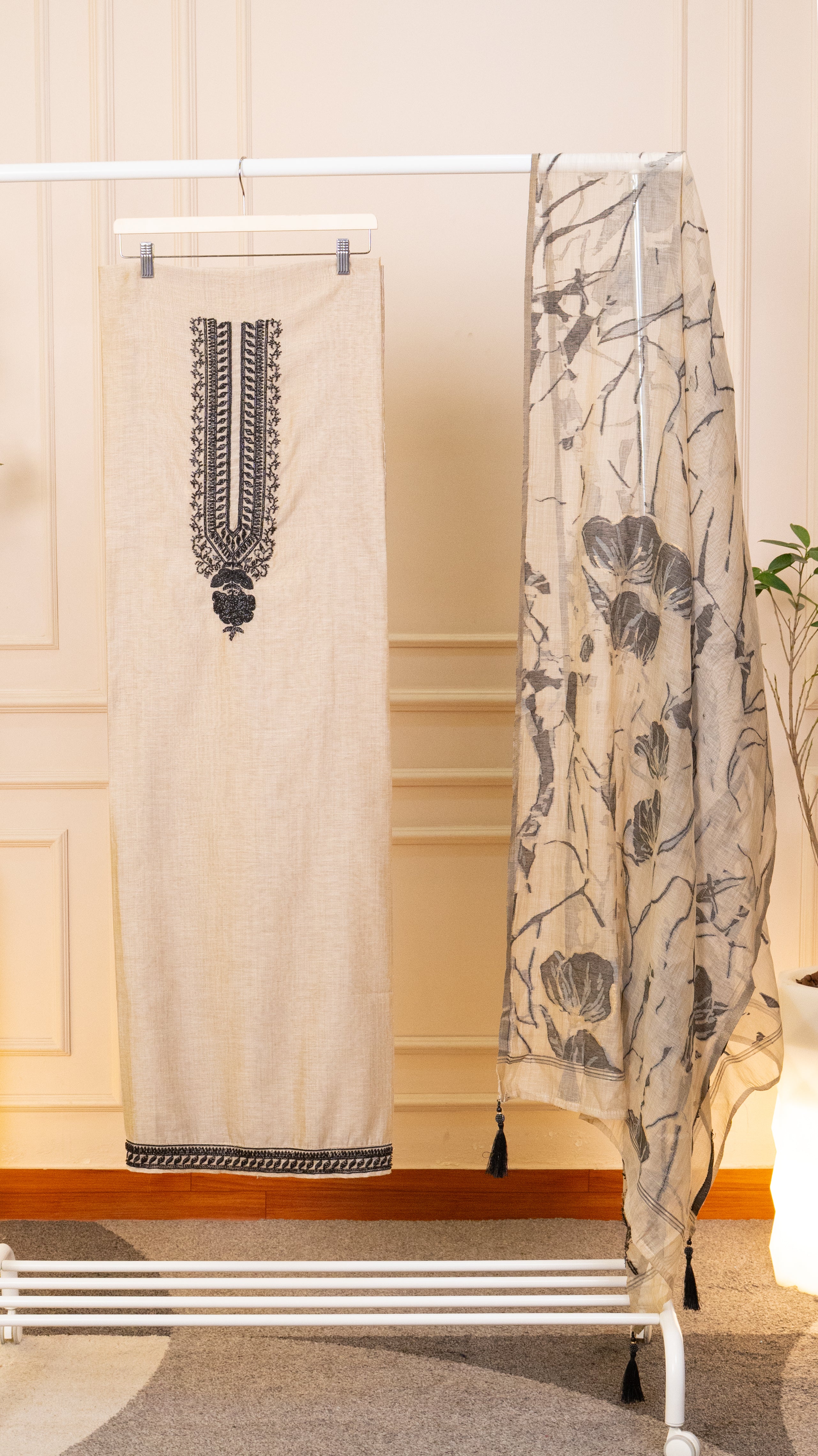 Jade Vine Embroidered Satin Silk Unstitched Suit Set